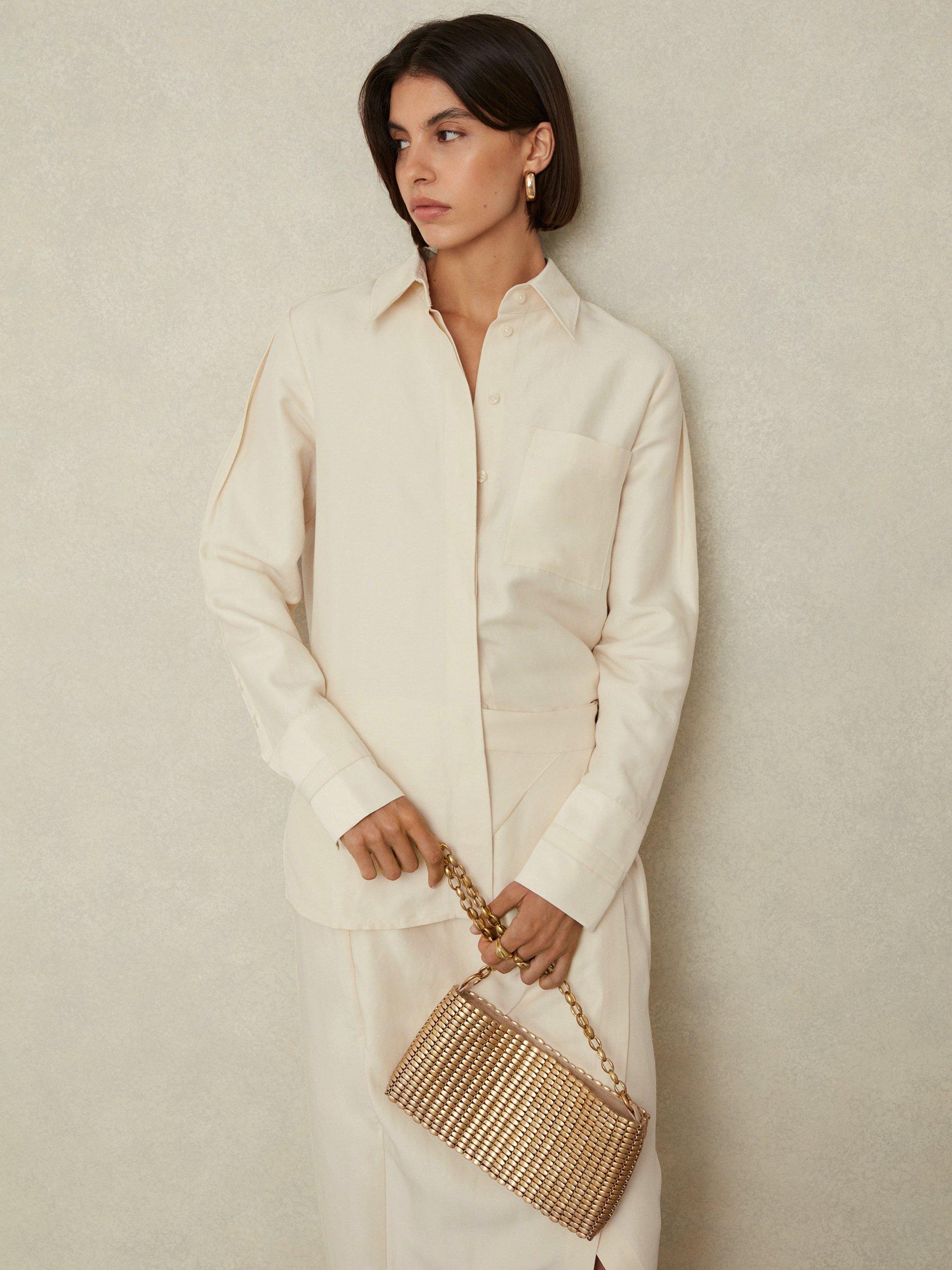 Product image 1 of 5, which shows Reiss Caro Linen Blend Shirt, Beige, 6