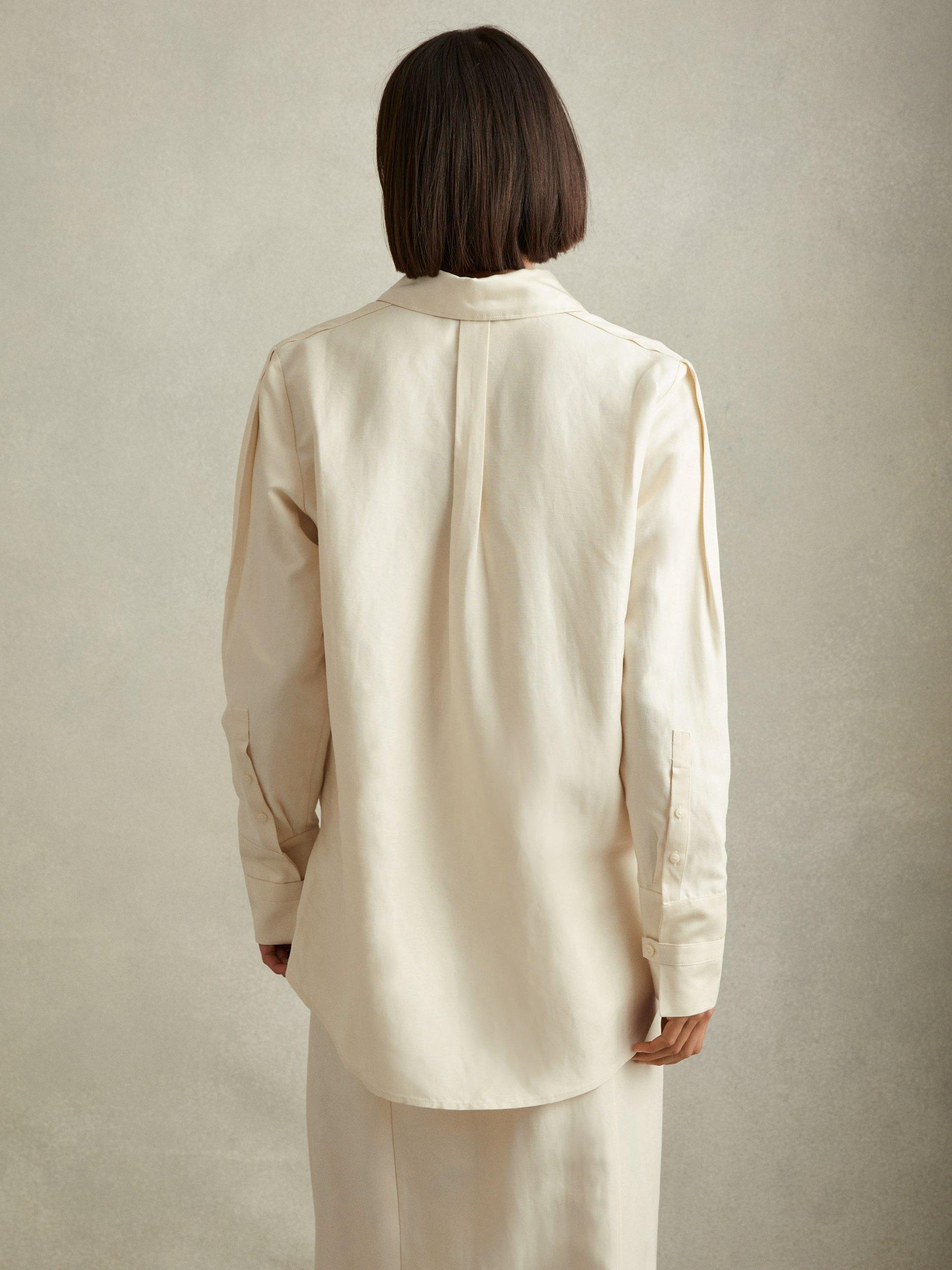 Product image 2 of 5, which shows Reiss Caro Linen Blend Shirt, Beige, 6