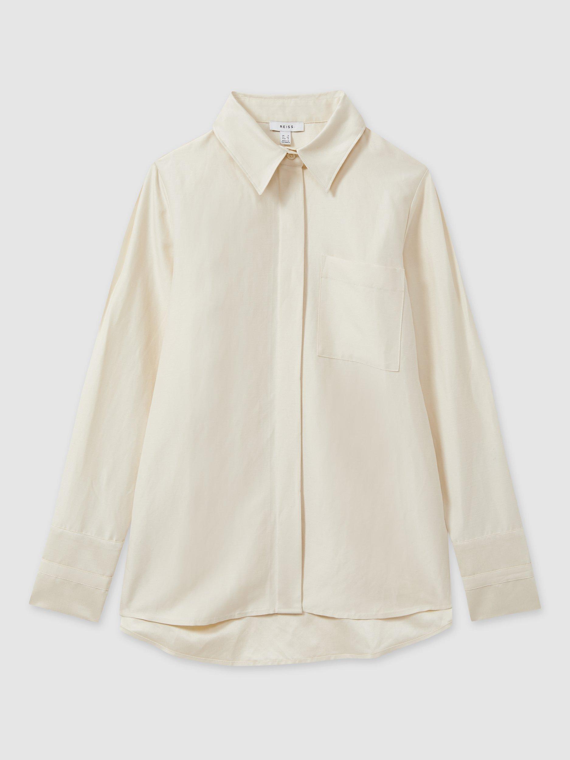 Product image 5 of 5, which shows Reiss Caro Linen Blend Shirt, Beige, 6
