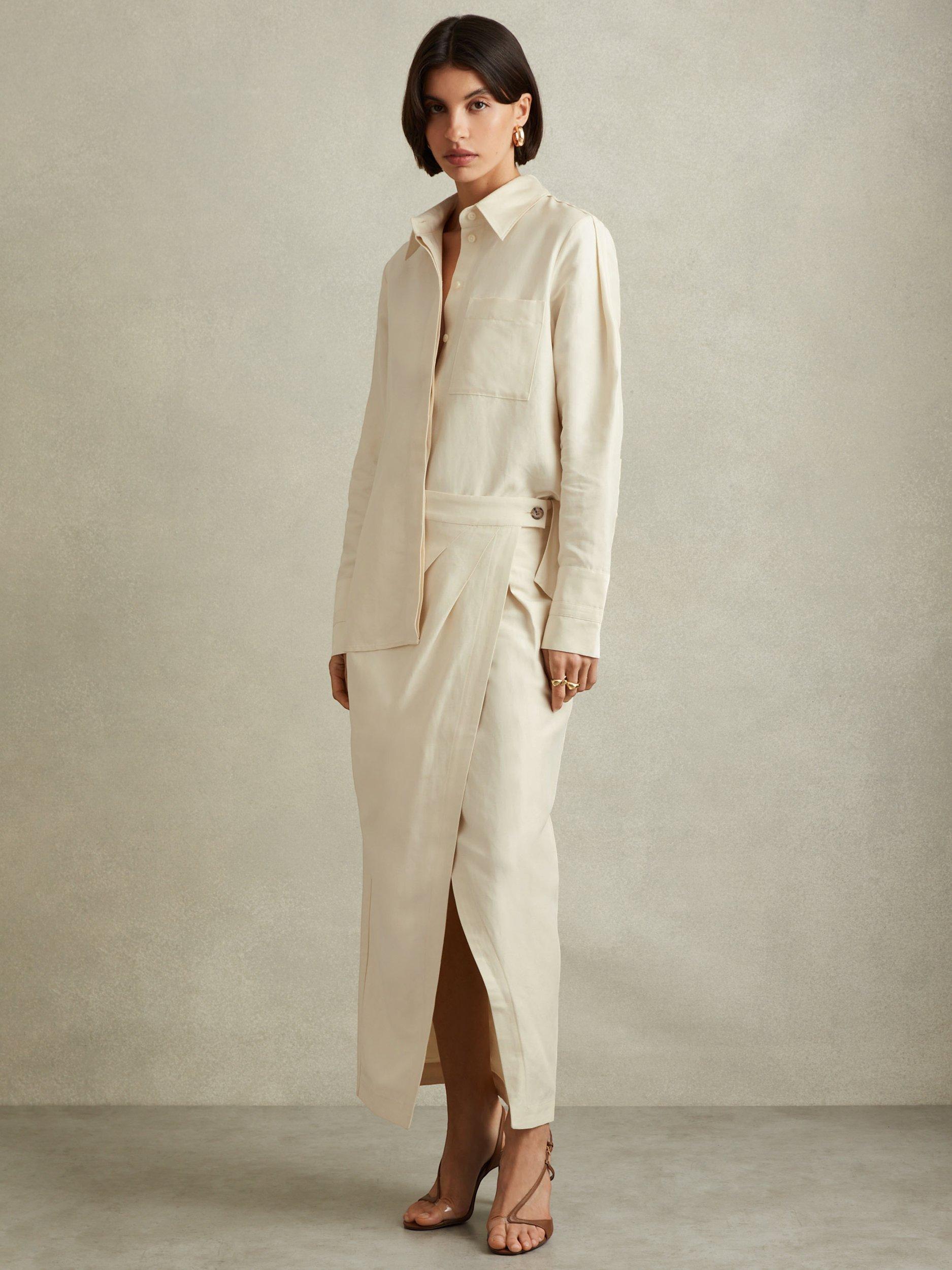 Product image 3 of 5, which shows Reiss Caro Linen Blend Shirt, Beige, 6