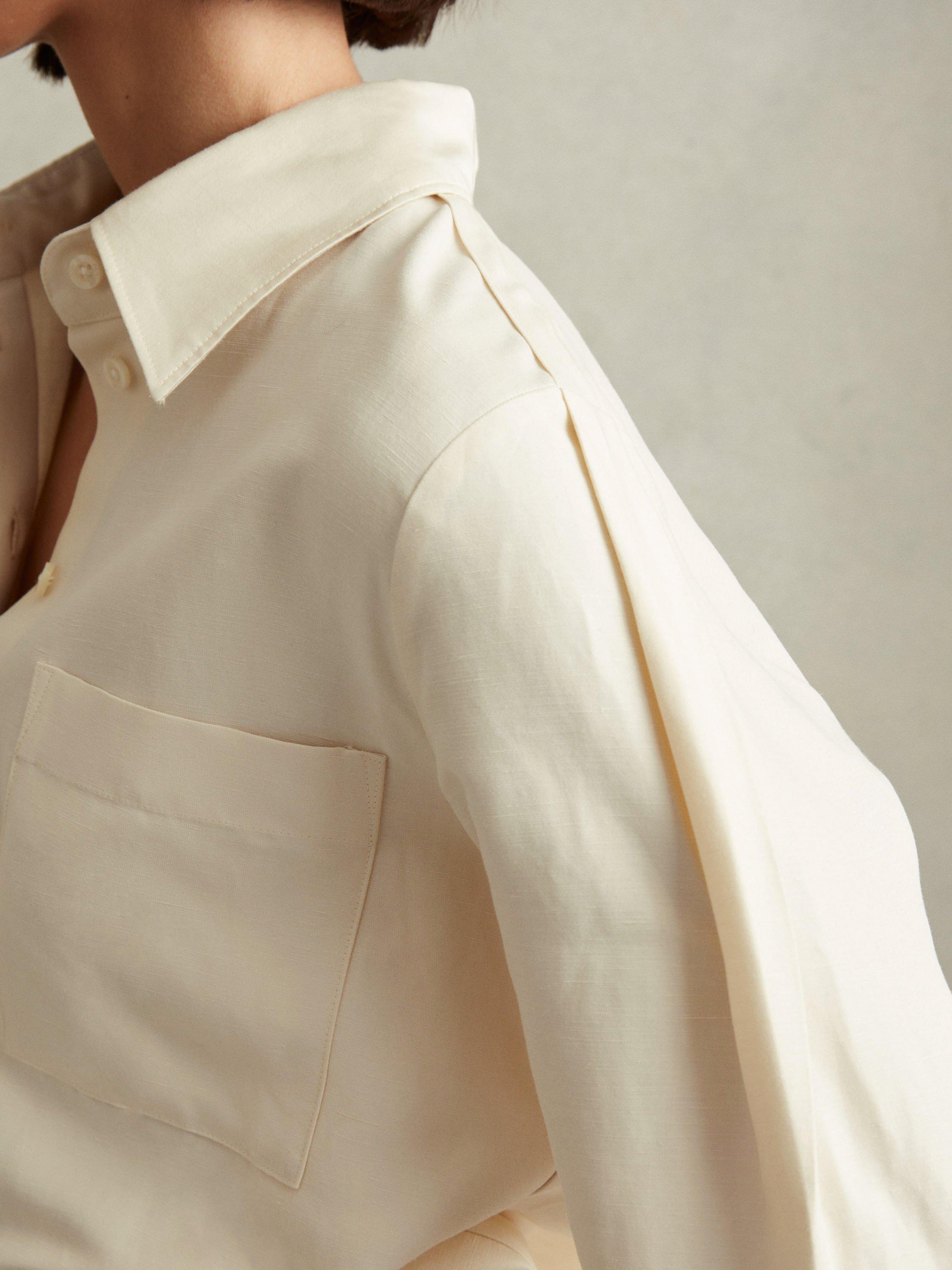 Product image 4 of 5, which shows Reiss Caro Linen Blend Shirt, Beige, 6