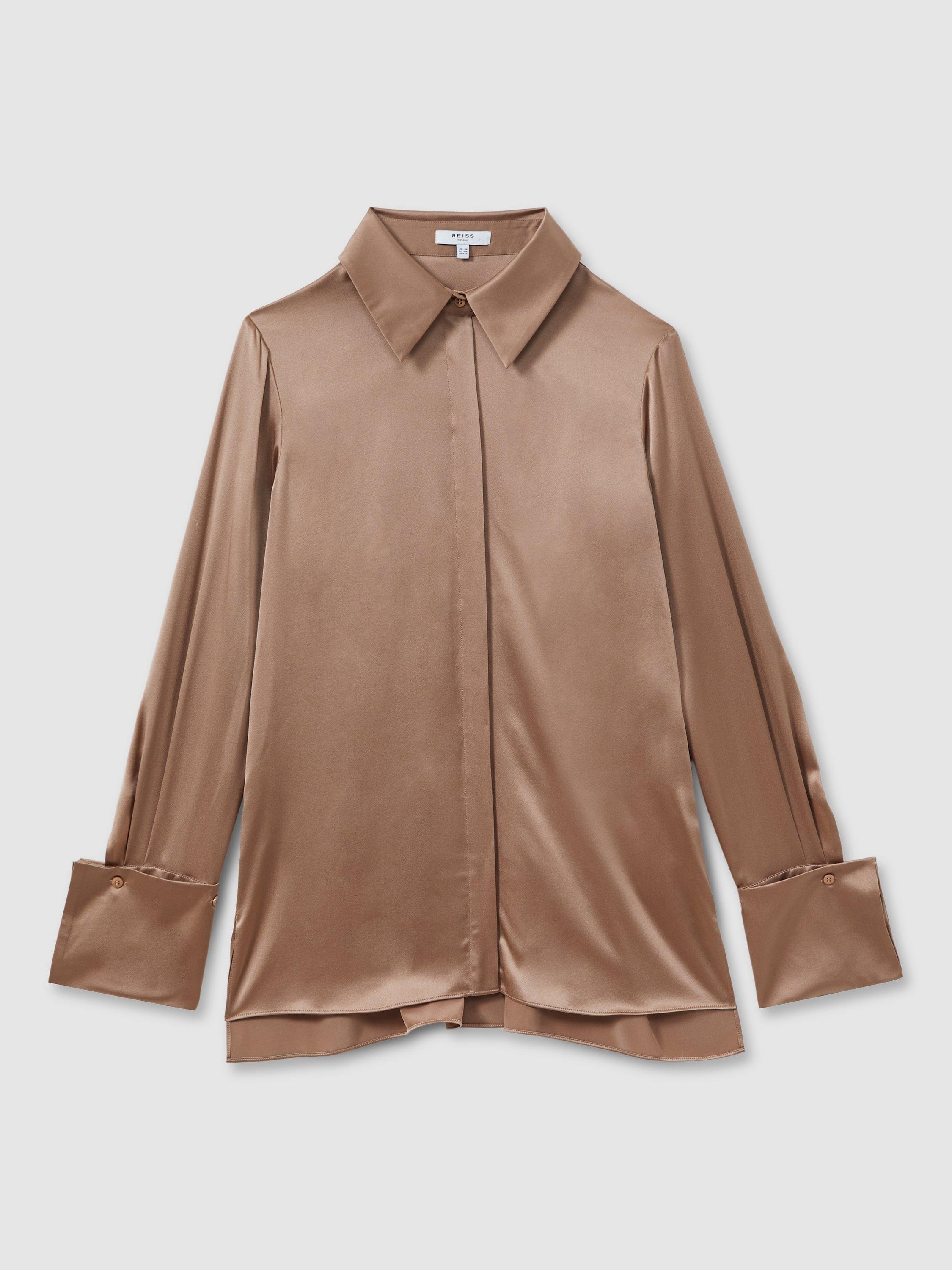 Reiss Hailey Silk Shirt, Mink, 6