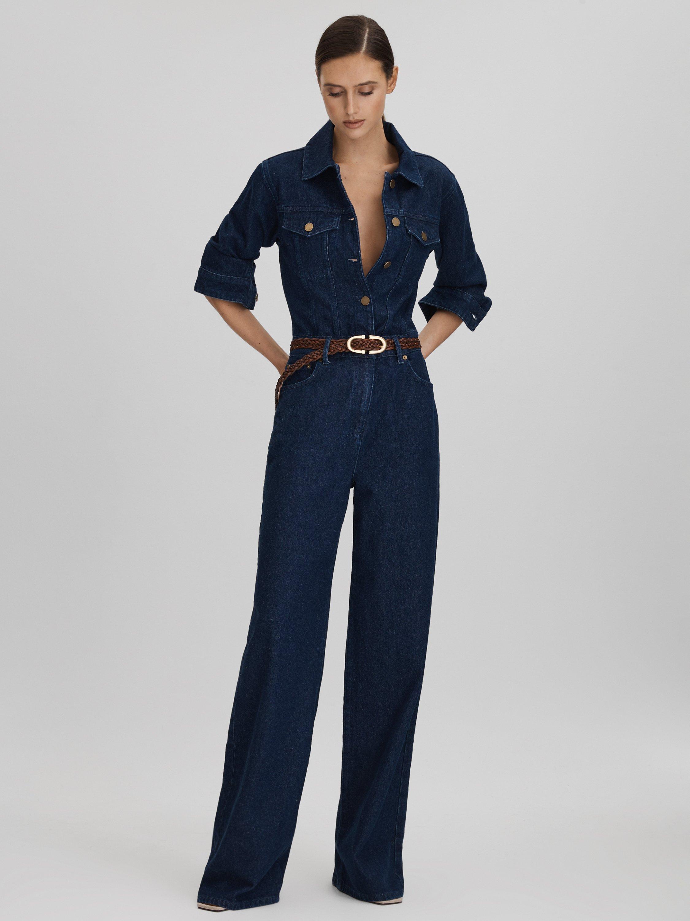 Reiss Frankie Denim Jumpsuit Indigo