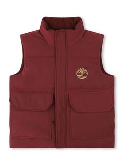 Timberland Kids' Logo Back Water Repellent Puffer Gilet, Crimson, Crimson