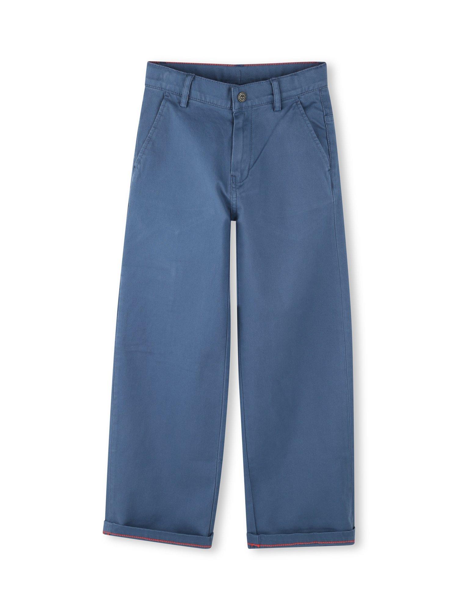 Product image 1 of 2, which shows Timberland Kids' Cotton Loose Fit Drill Trousers, Blue, 4 years