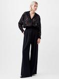 French Connection Harrie Wide Leg Tailored Trousers, Blackout