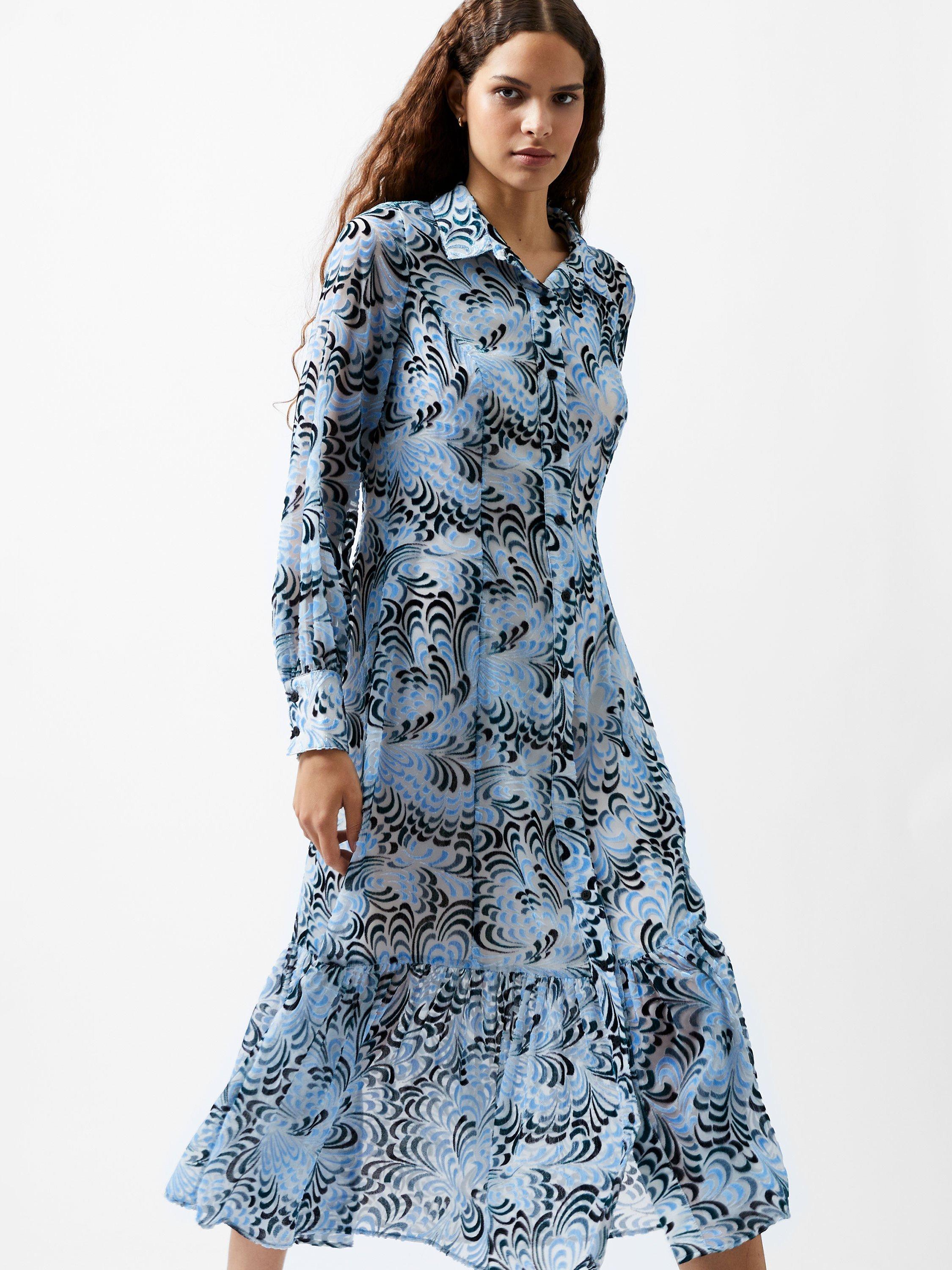 French Connection Dia Devore Maxi Dress, Blue/Multi