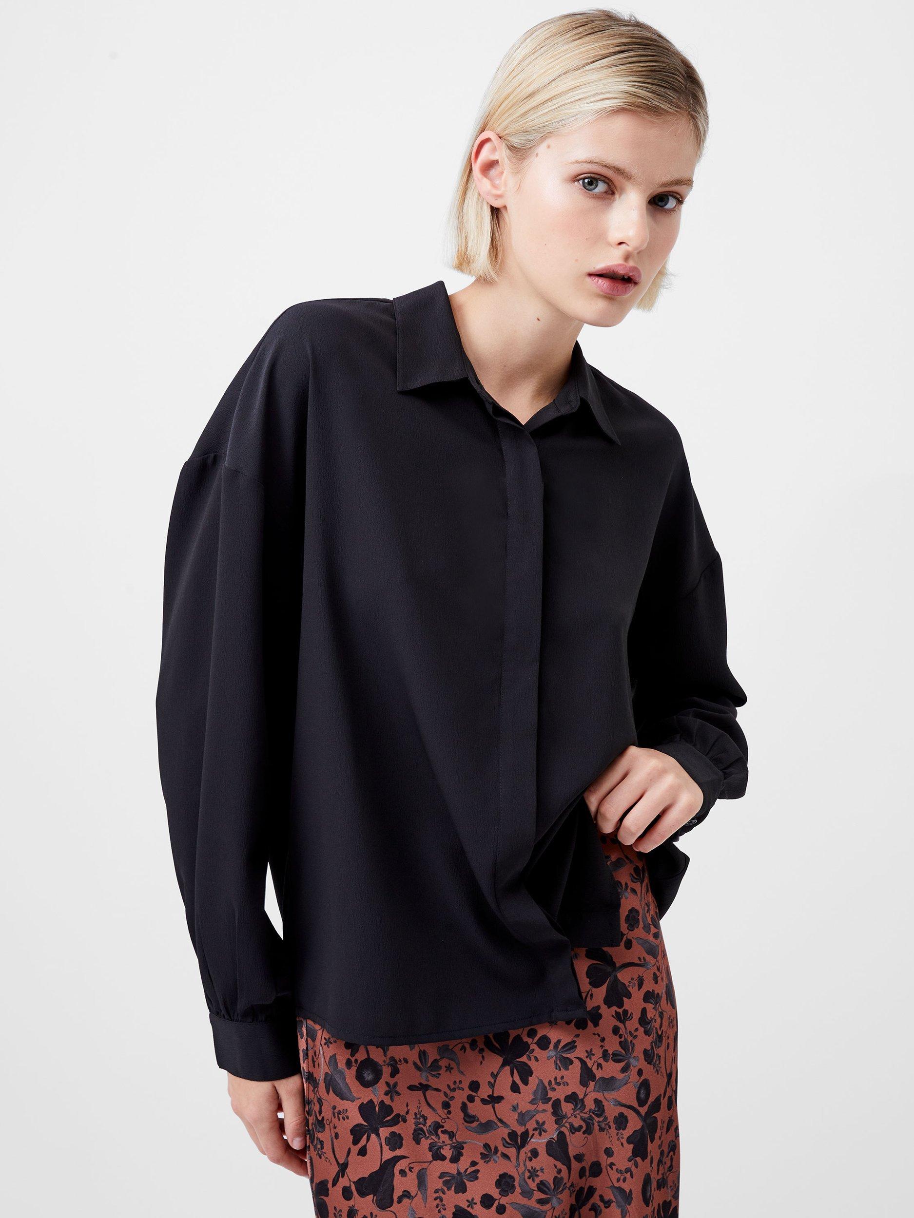 French Connection Abeny Crepe Tie Back Shirt, Blackout