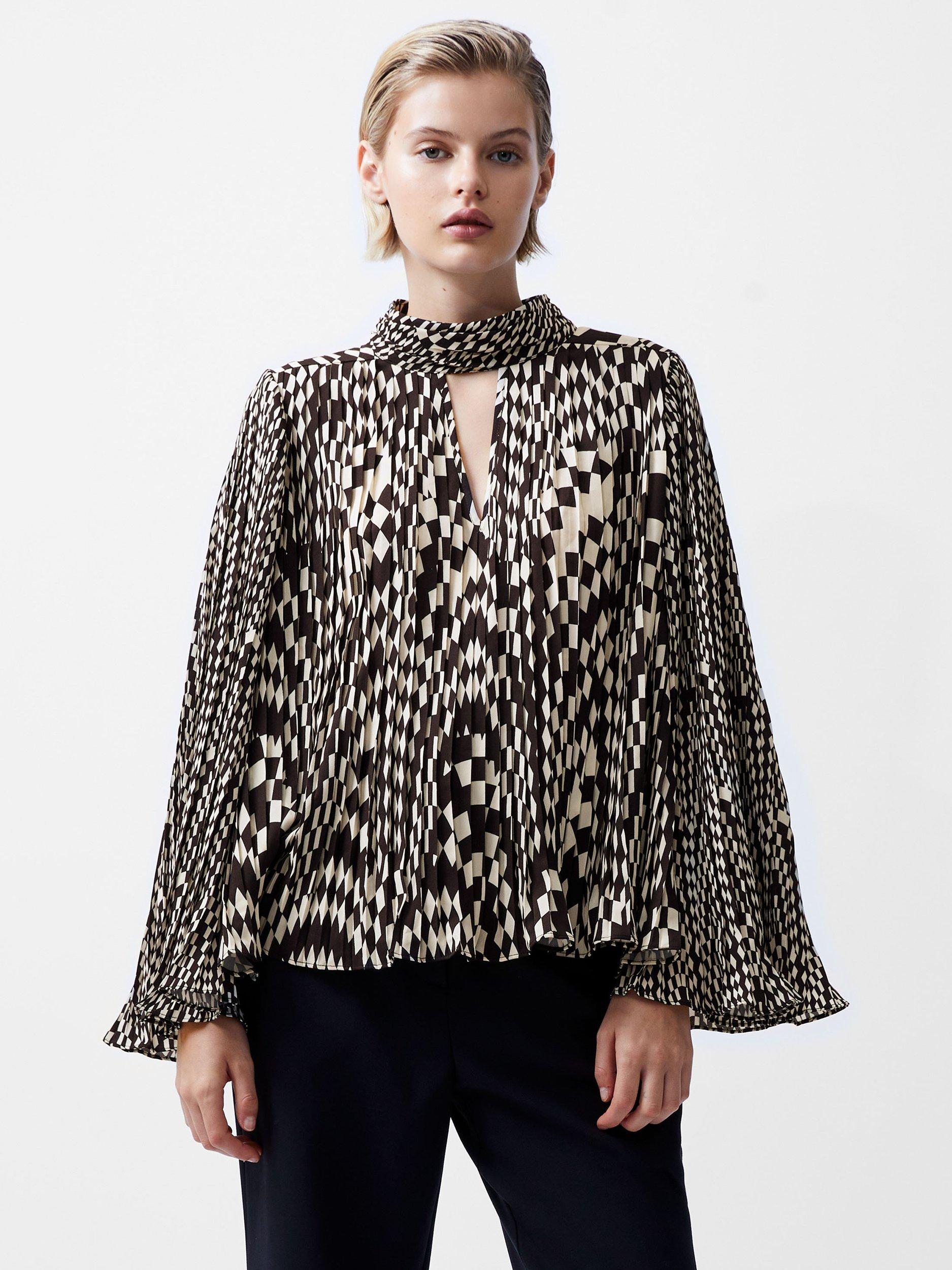 French Connection Fern Arie Pleated Ella Georgette Top, Cream/Black