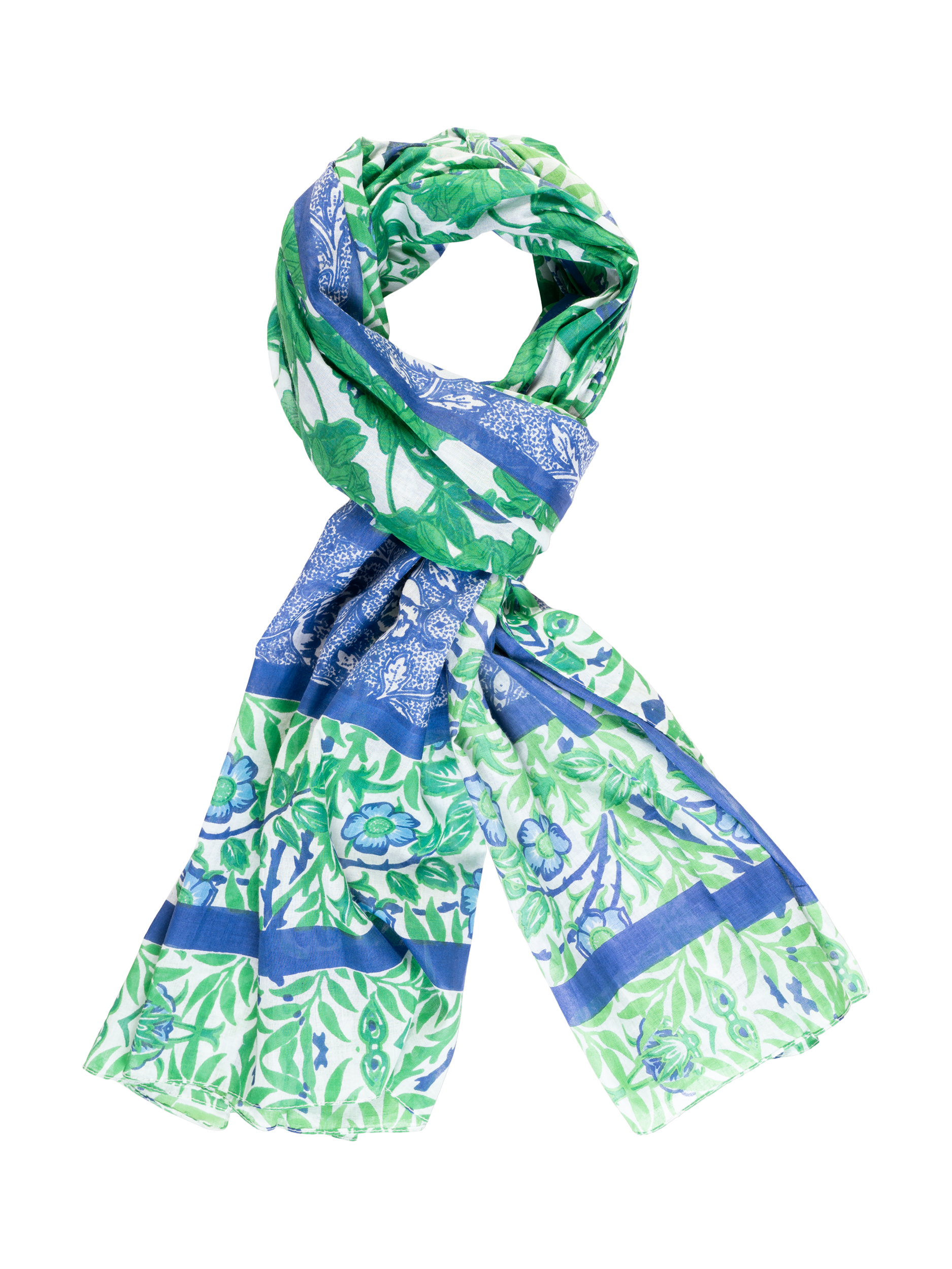 Product image 1 of 5, which shows chesca Floral Border Scarf, Green/Multi
