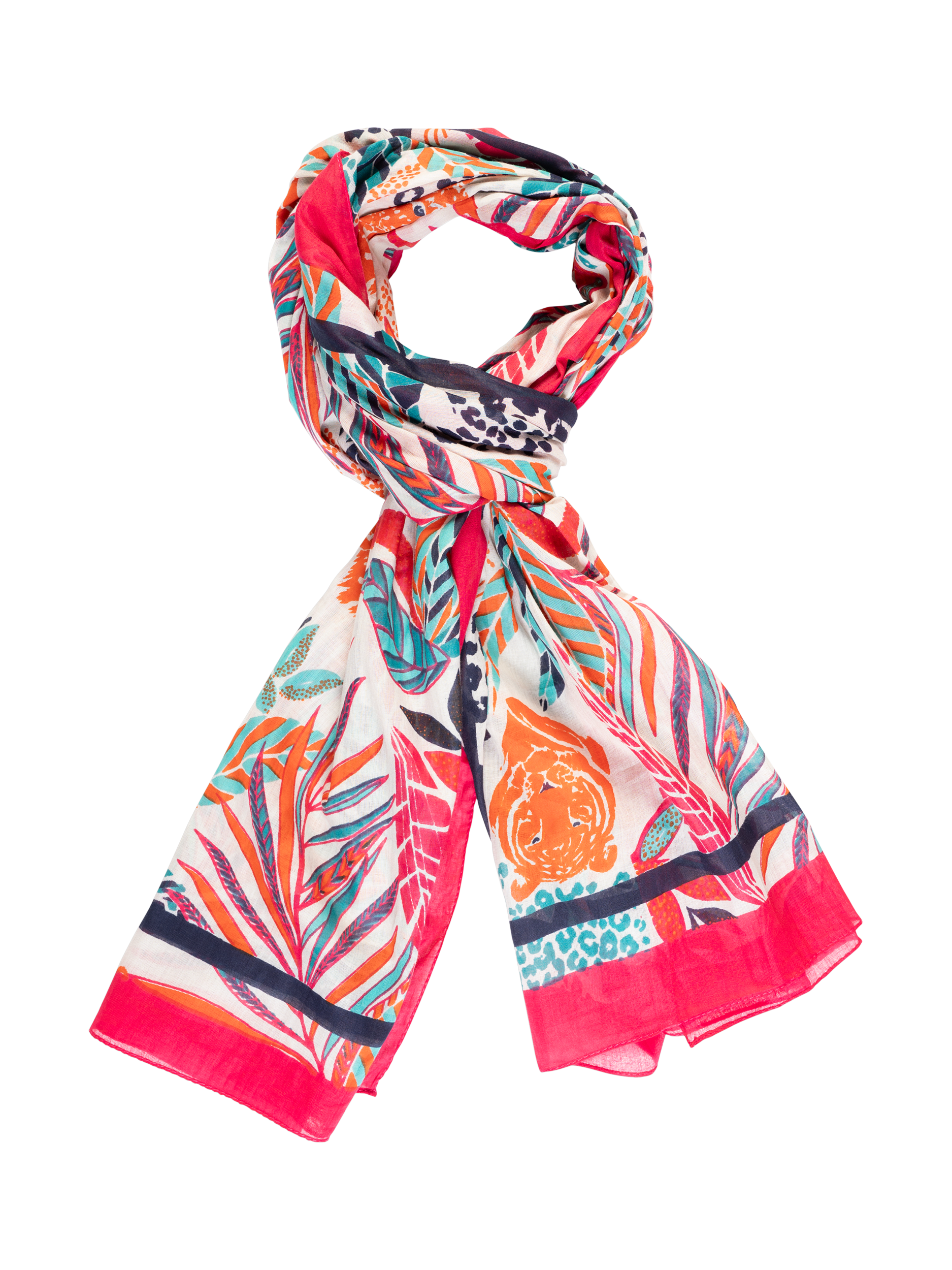 Product image 1 of 5, which shows chesca Jungle Print Scarf, Pink/Multi
