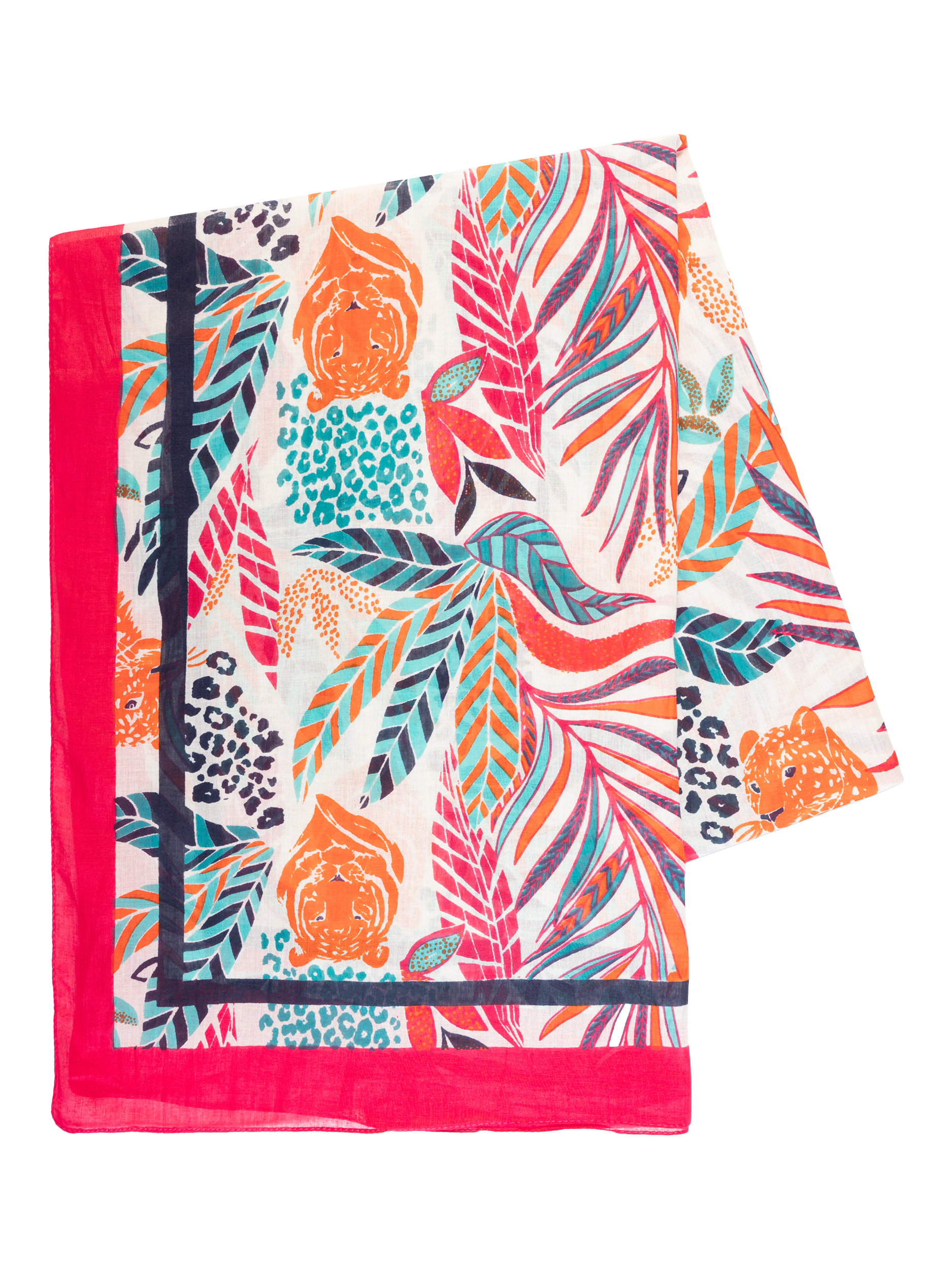 Product image 5 of 5, which shows chesca Jungle Print Scarf, Pink/Multi