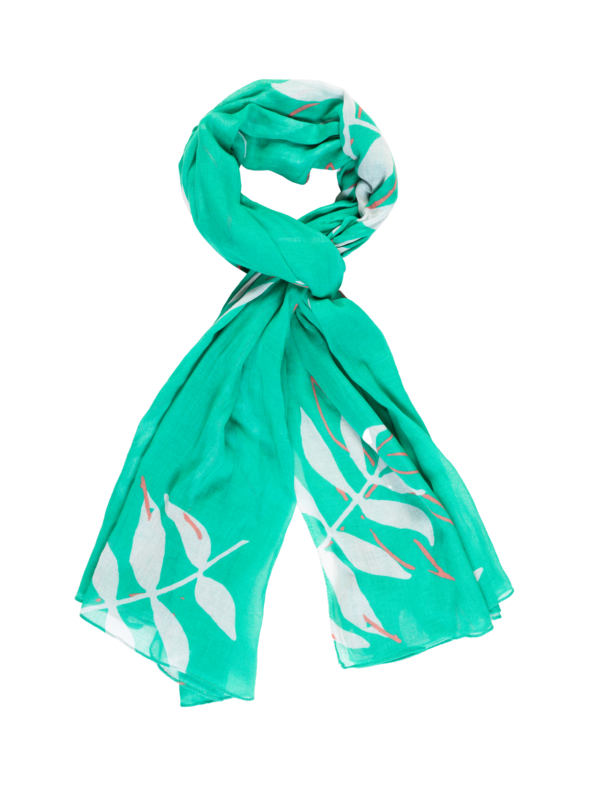 Product image 1 of 5, which shows chesca Palm Print Scarf, Jade/Multi
