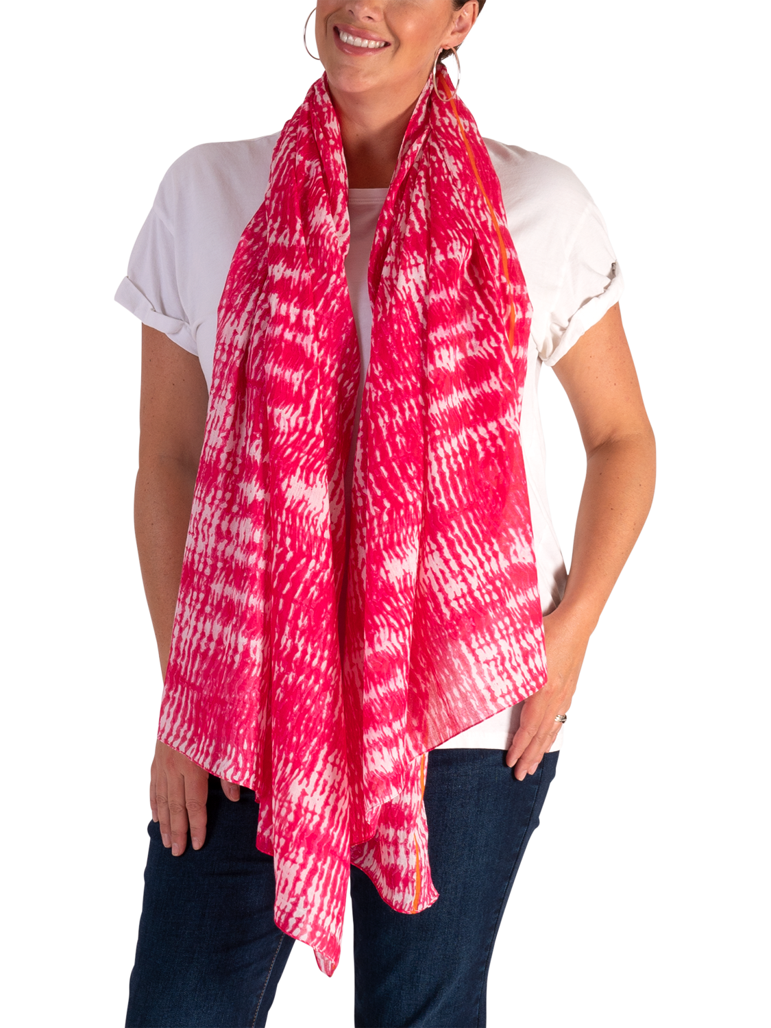 Product image 2 of 5, which shows chesca Tie Dye Scarf, Hot Pink