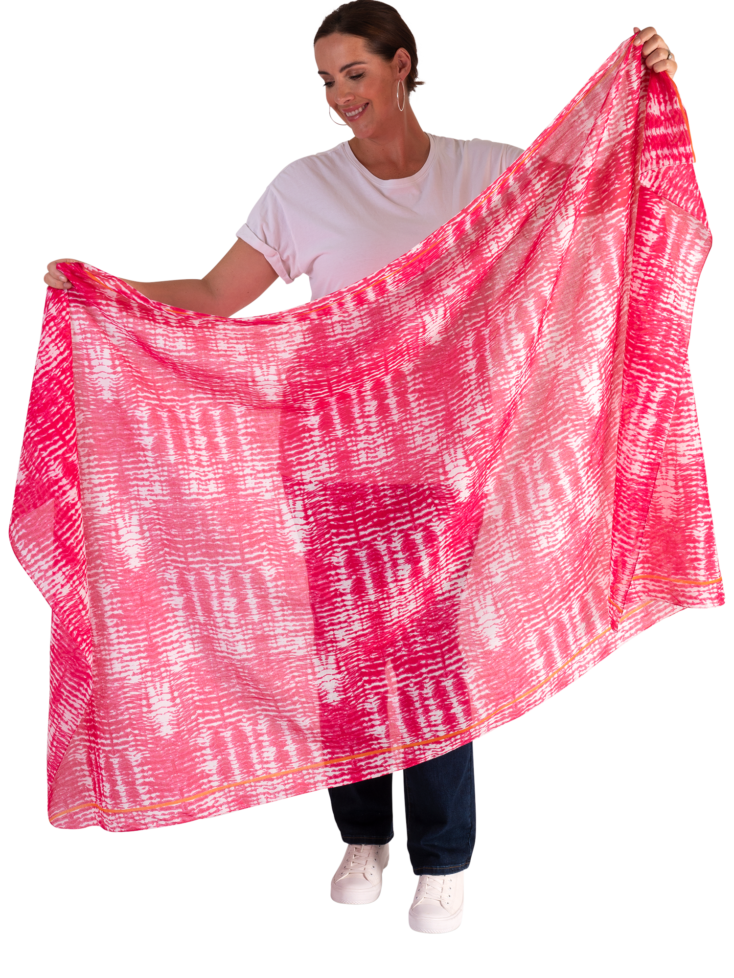 Product image 3 of 5, which shows chesca Tie Dye Scarf, Hot Pink