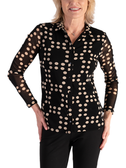 chesca Geometric Mesh Top, Black/Cream, Black/Cream