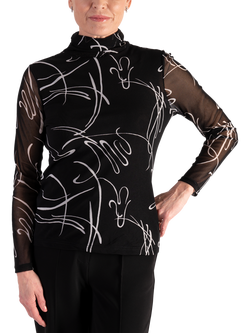 chesca Scribble High Neck Top, Black/White, Black/White