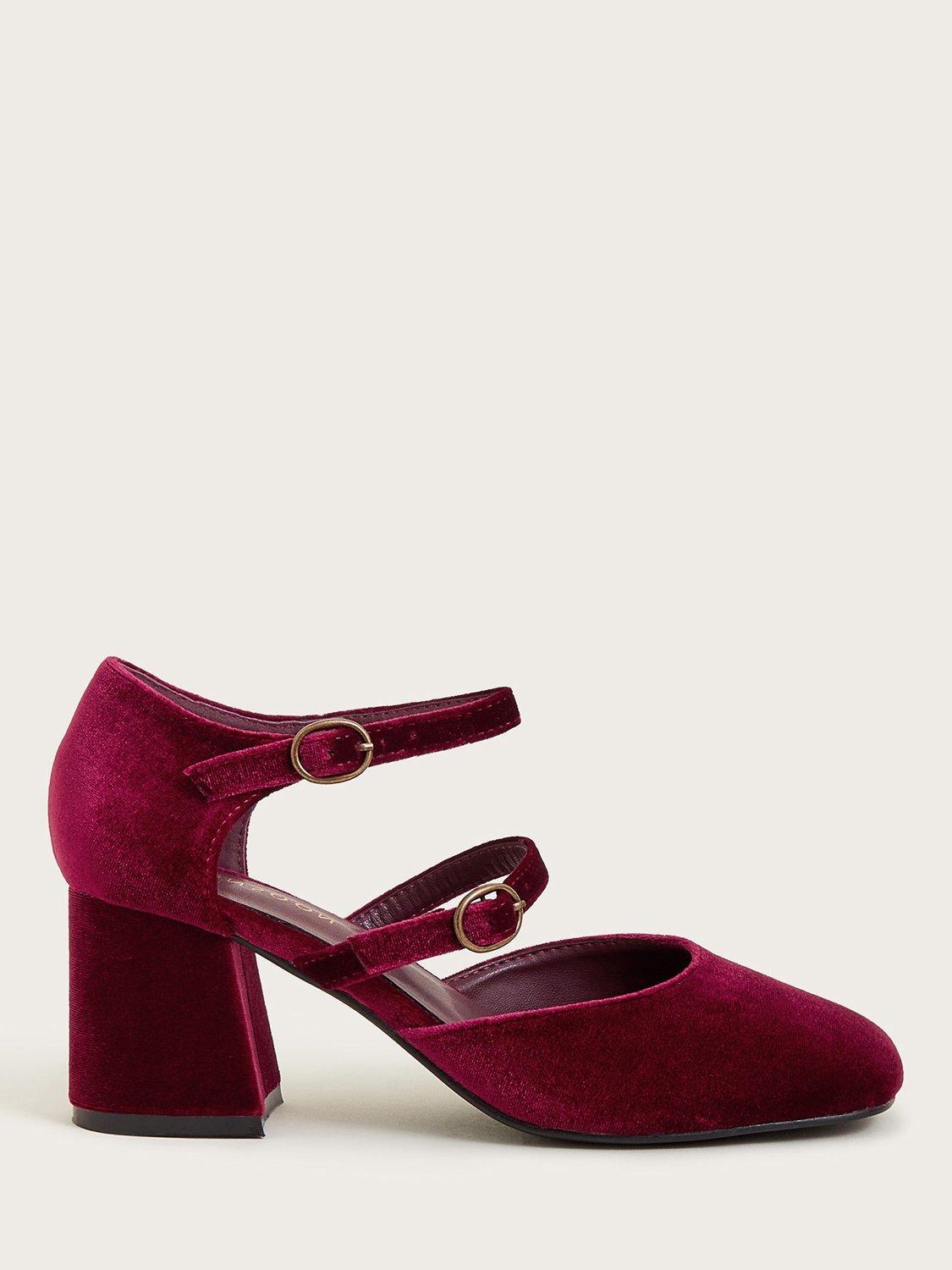 Monsoon Velvet Mary Jane Shoes, Burgundy
