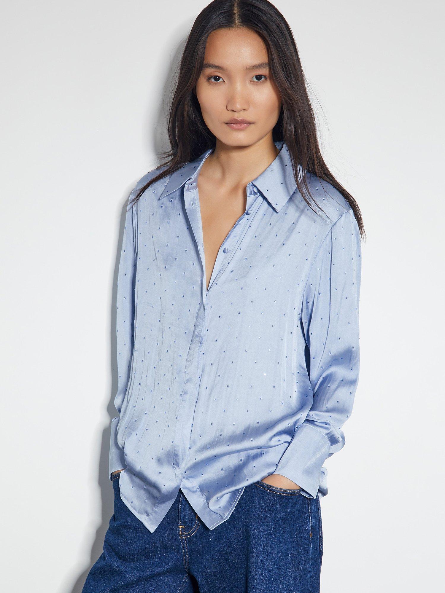 Monsoon Holly Jacquard Relaxed Fit Shirt, Pale Blue