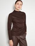 Monsoon Dayna Drape Jersey Top, Chocolate