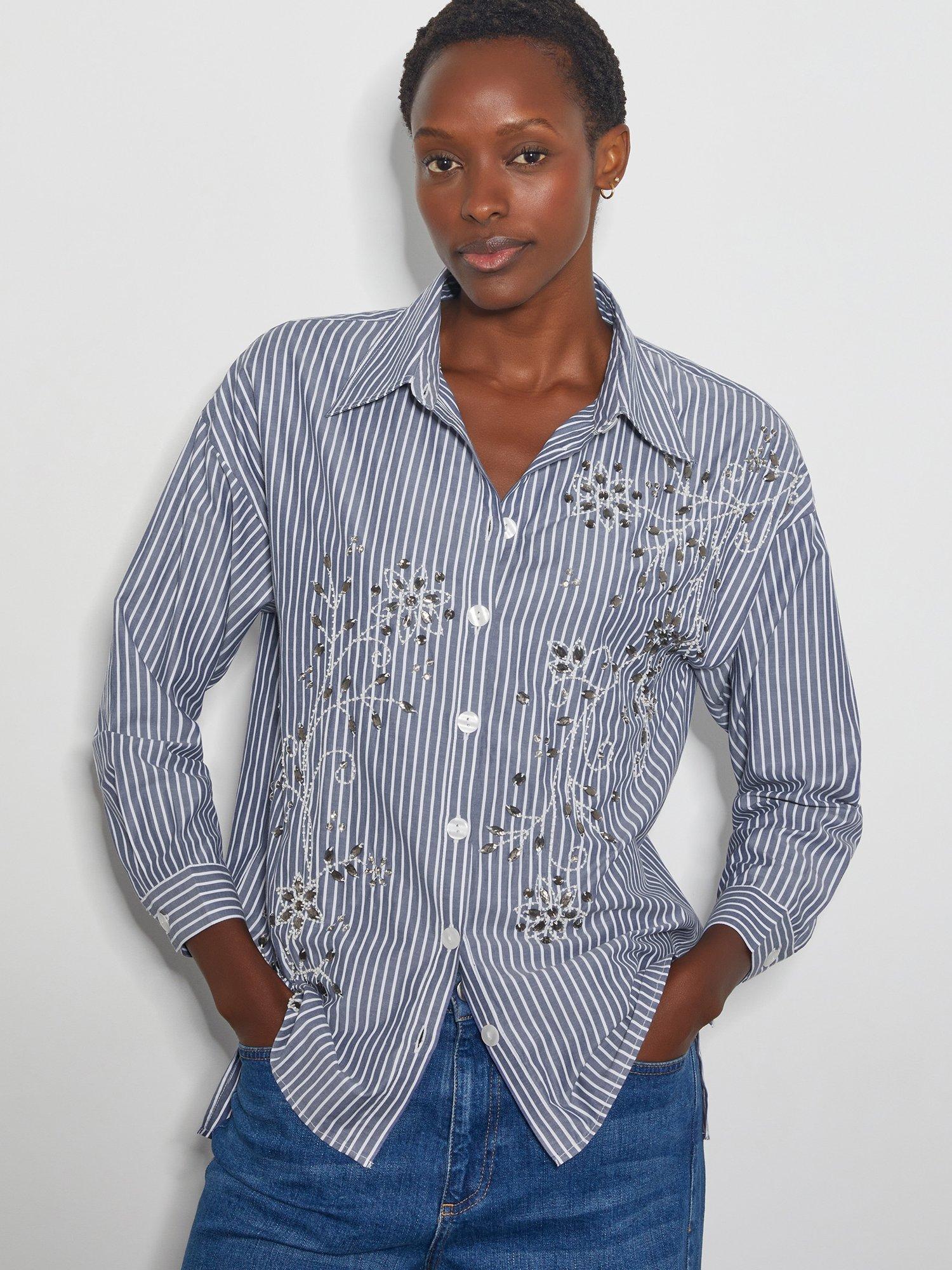 Monsoon Sherry Embellished Shirt, Blue