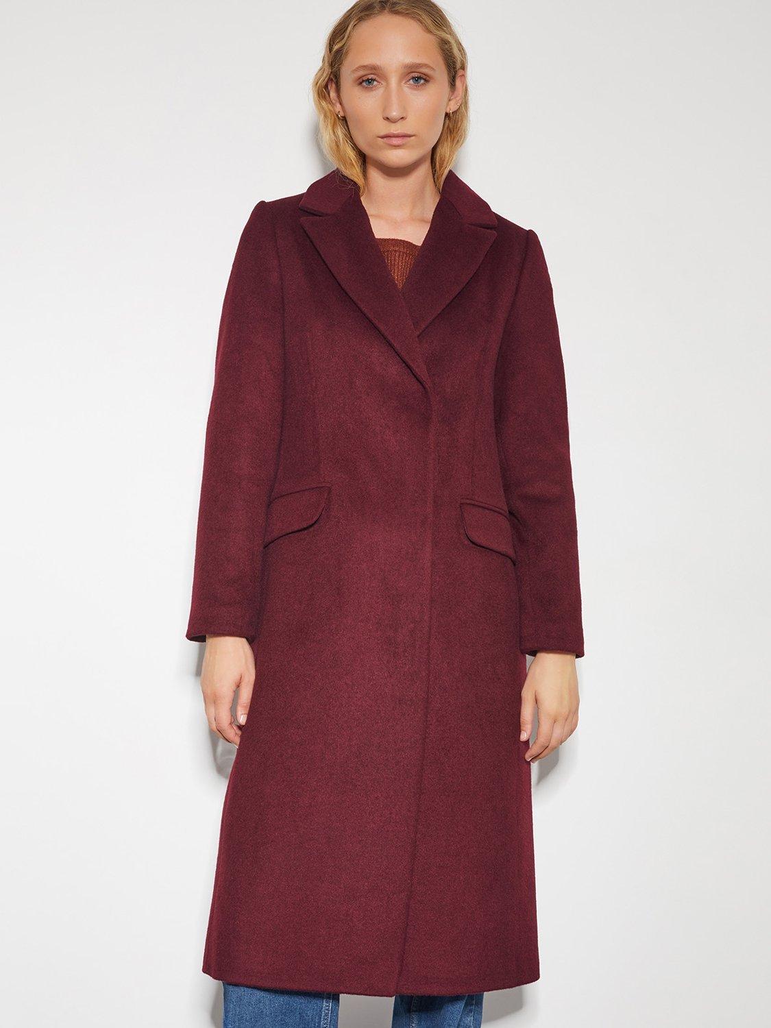 Product image 4 of 5, which shows Monsoon Arabella A-Line Coat, Burgundy, 16