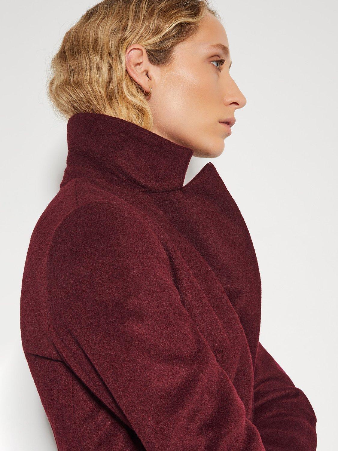 Product image 5 of 5, which shows Monsoon Arabella A-Line Coat, Burgundy, 16