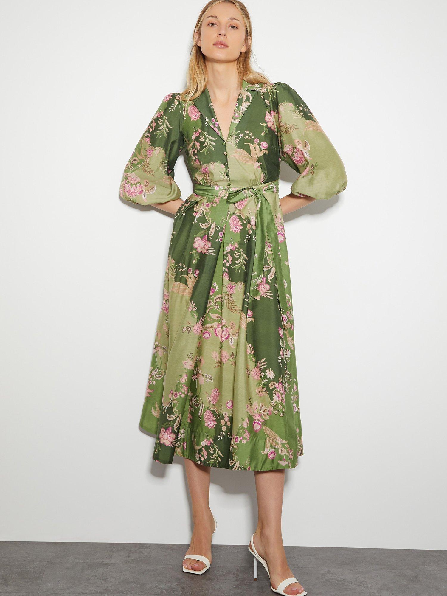 Monsoon Adela Shirt Dress Green Multi