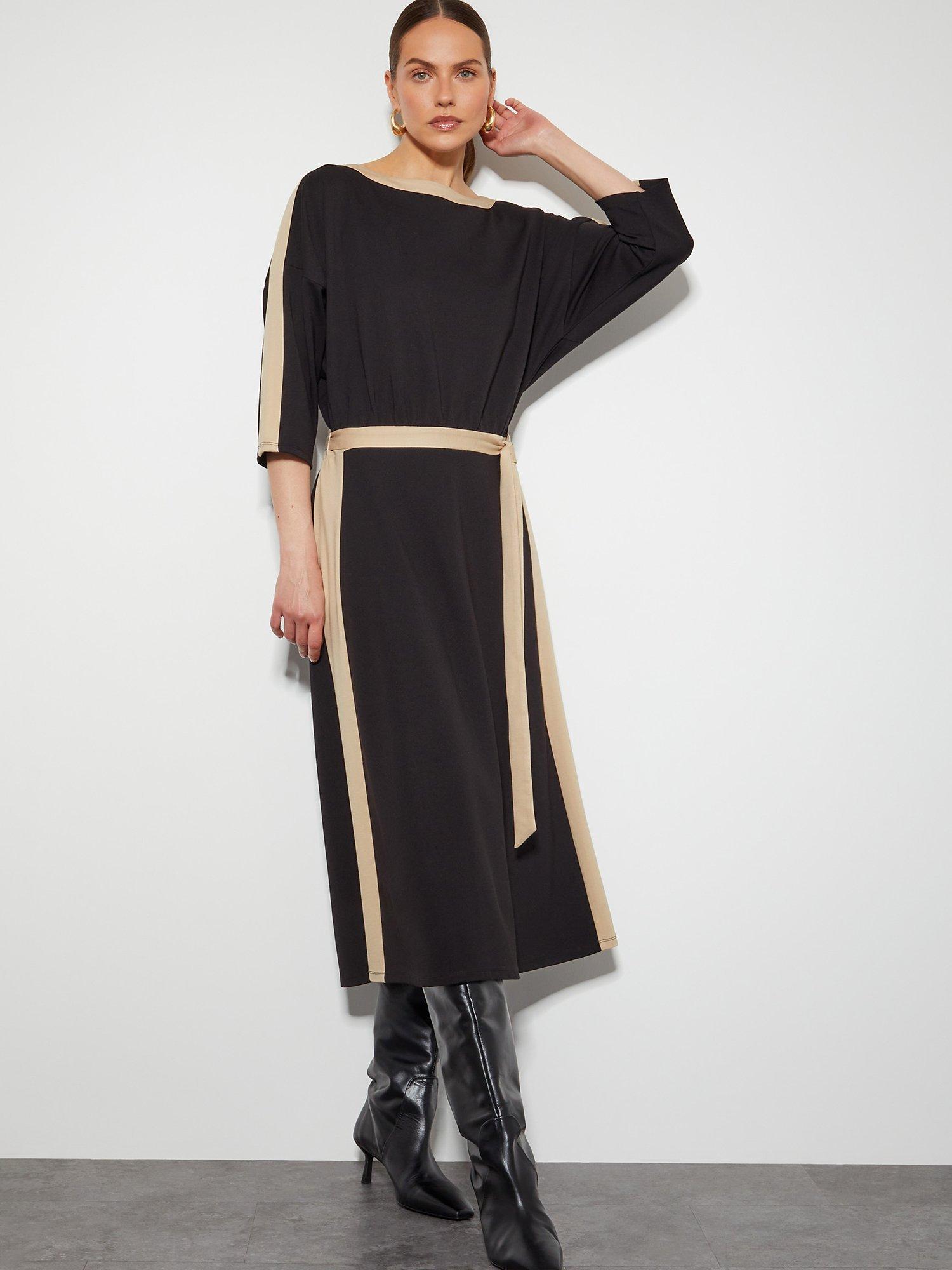 Monsoon Diya Jersey Dolman Dress Black Cream