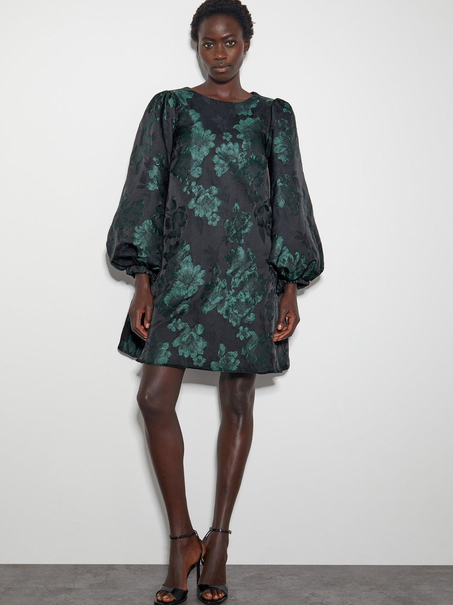 Product image 1 of 5, which shows Monsoon Julie Jacquard Dress, Green, L