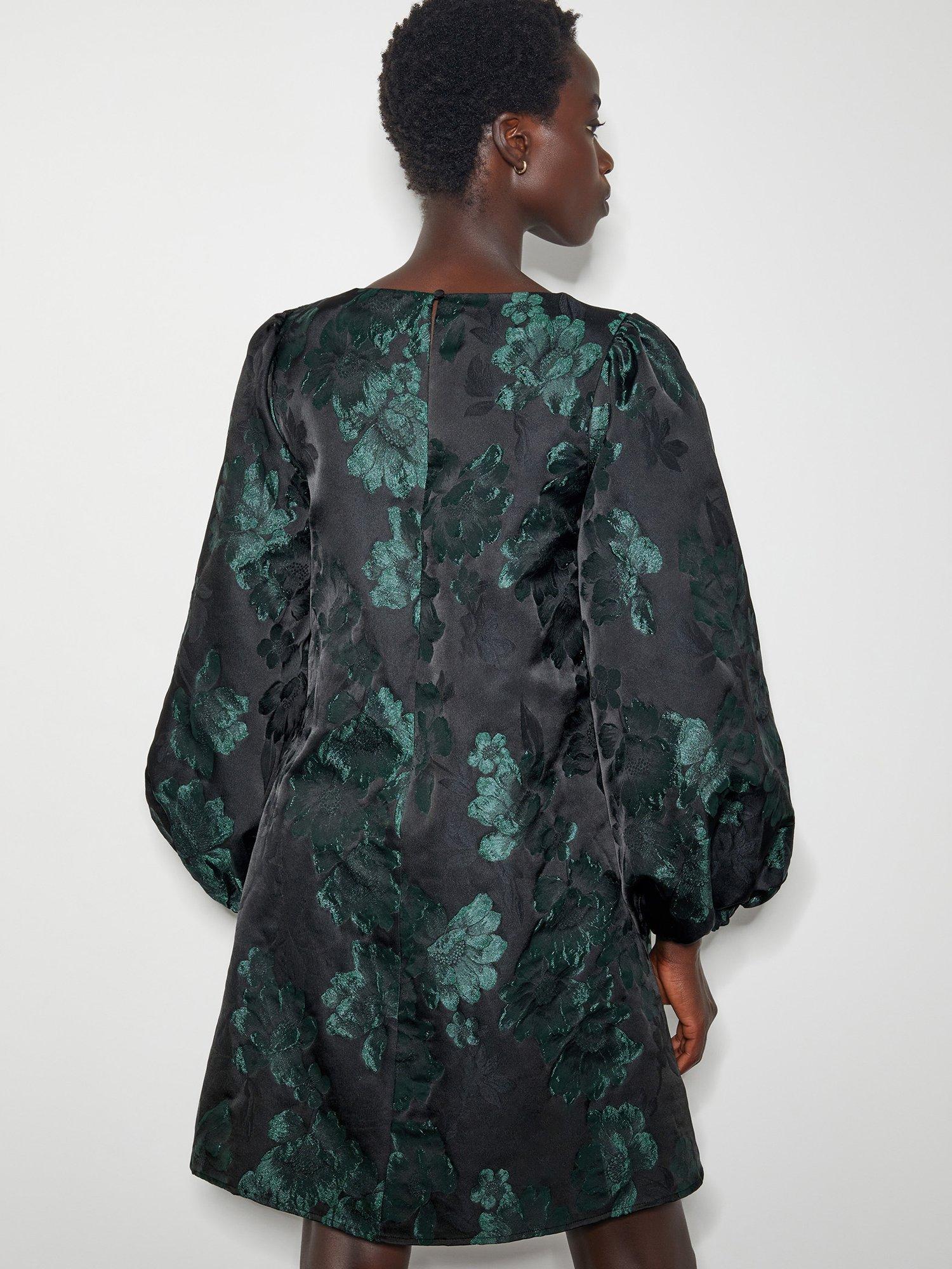 Product image 2 of 5, which shows Monsoon Julie Jacquard Dress, Green, L
