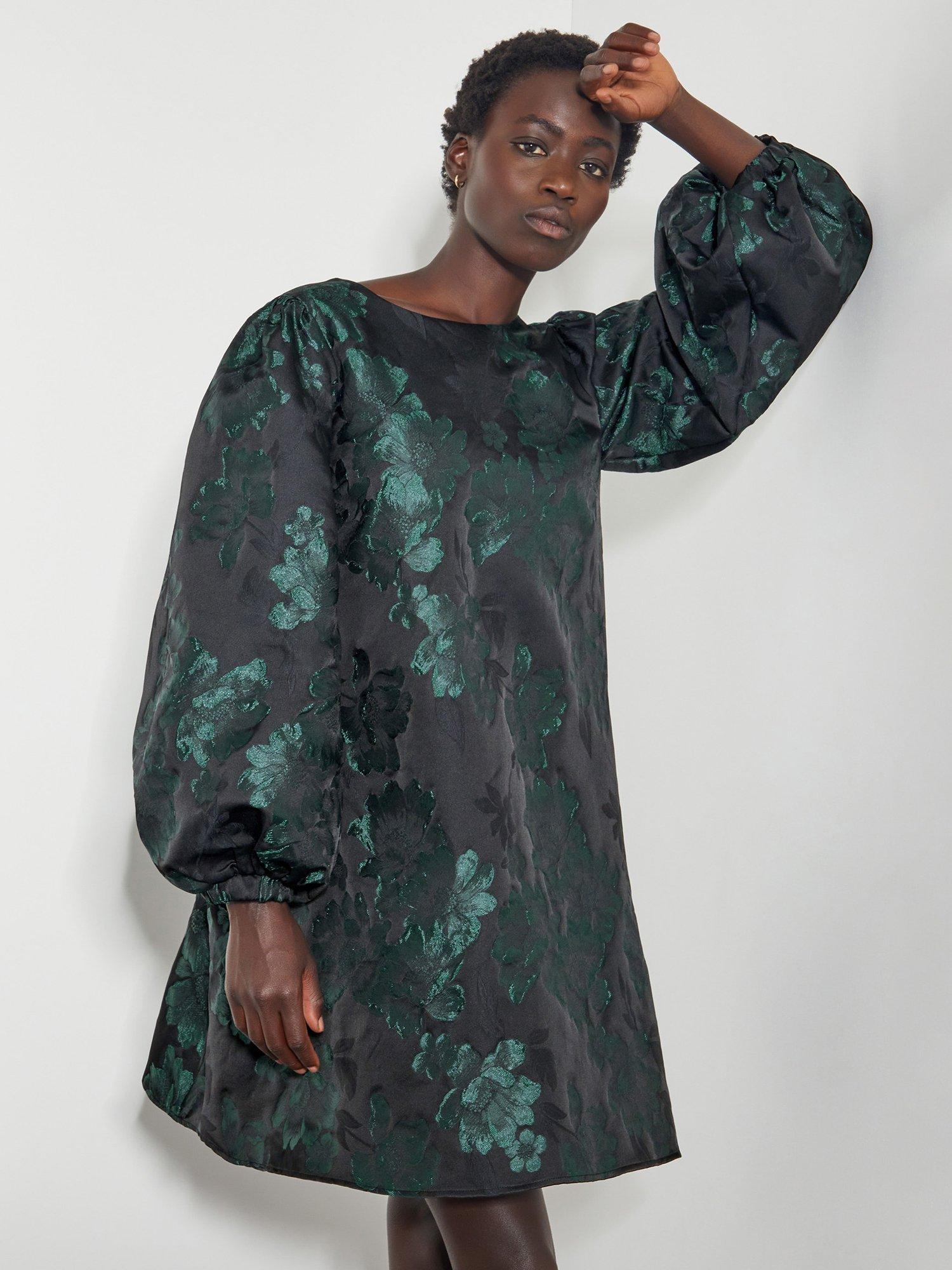 Product image 3 of 5, which shows Monsoon Julie Jacquard Dress, Green, L
