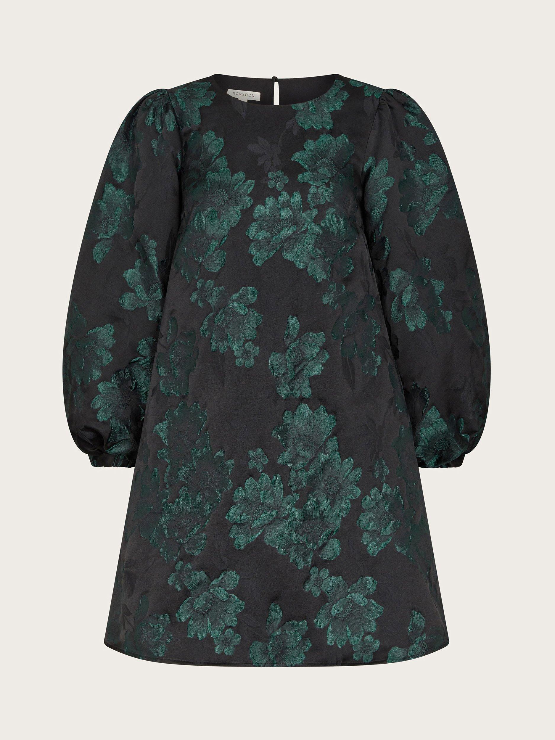 Product image 4 of 5, which shows Monsoon Julie Jacquard Dress, Green, L