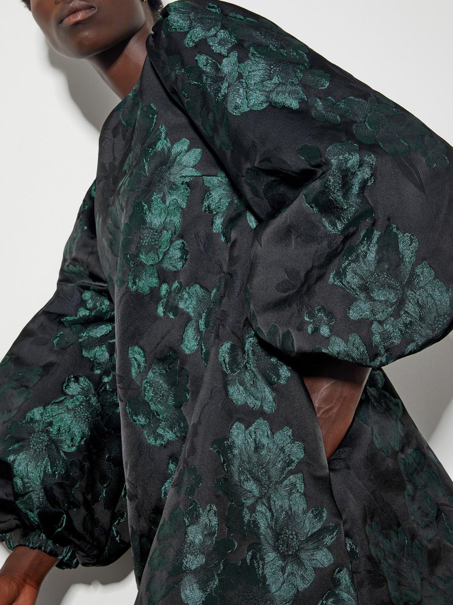 Product image 5 of 5, which shows Monsoon Julie Jacquard Dress, Green, L