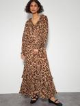 Monsoon Rowena Leopard Ruffle Dress, Brown/Multi