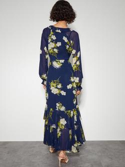 Monsoon Rowena Floral Ruffle Dress, Navy/Multi - view 2, Navy/Multi