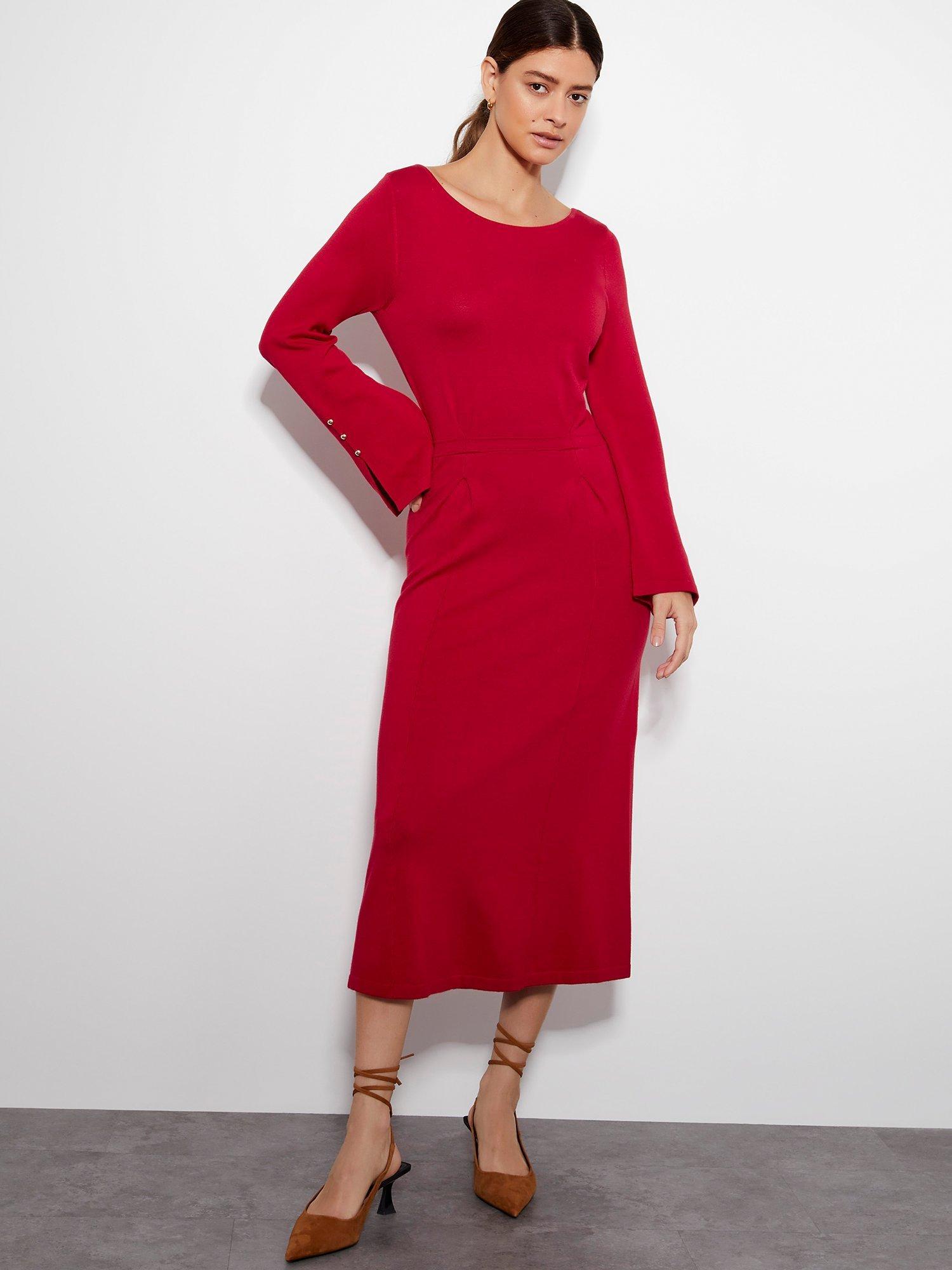 Monsoon Sal Slash Knit Dress Red