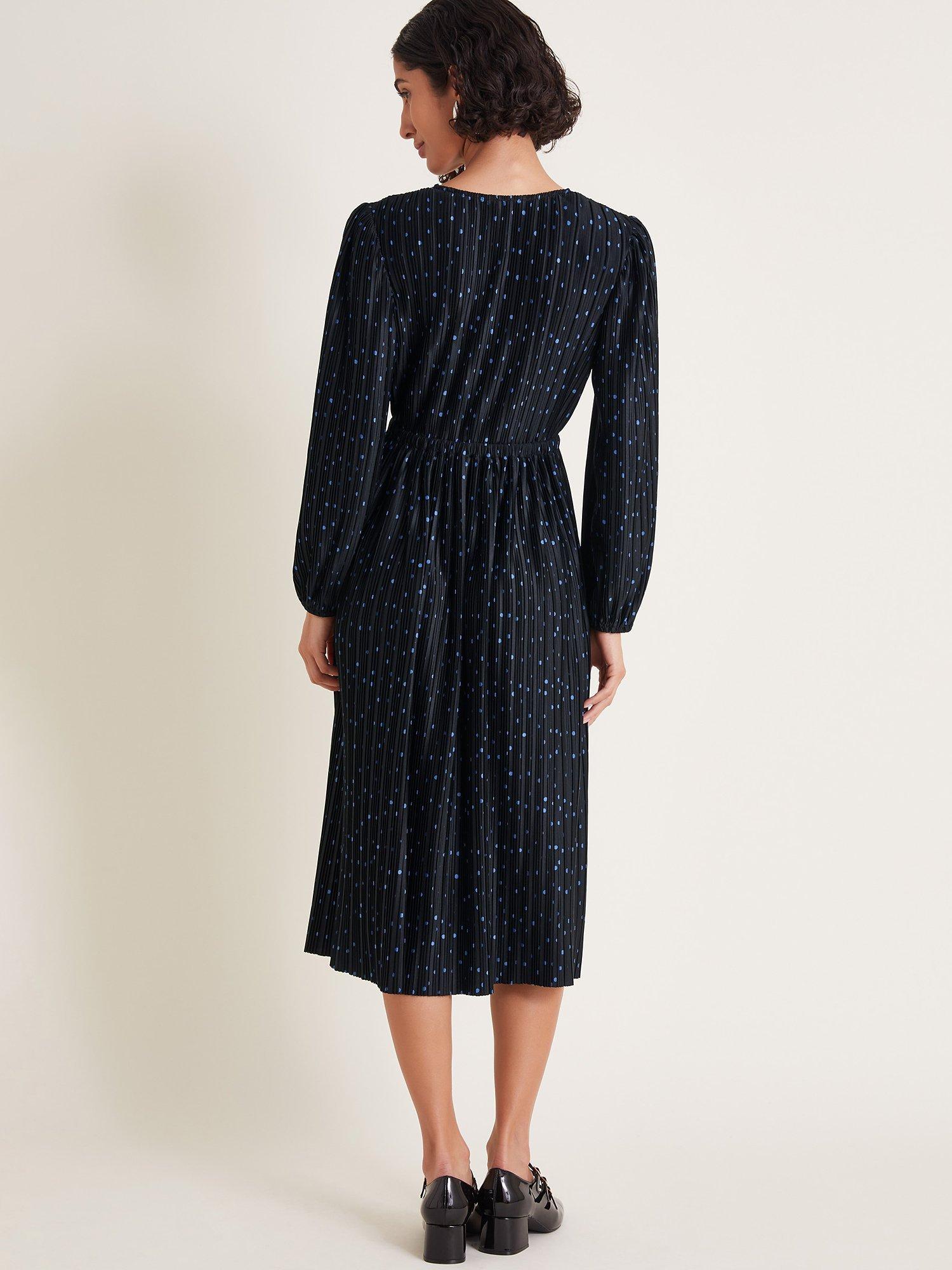 Monsoon Shiloh Plisse Spot Dress, Black, S