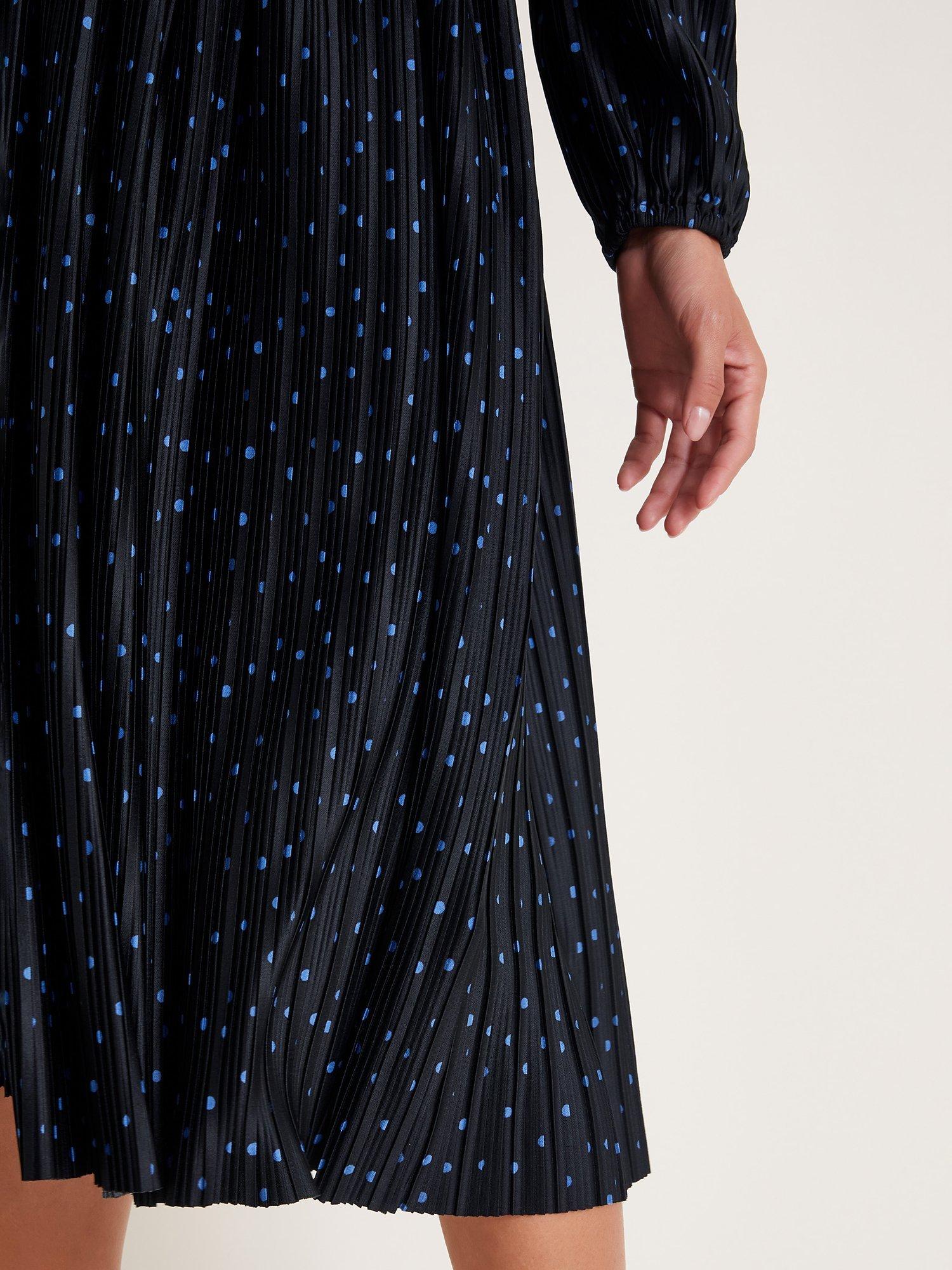 Monsoon Shiloh Plisse Spot Dress, Black, S