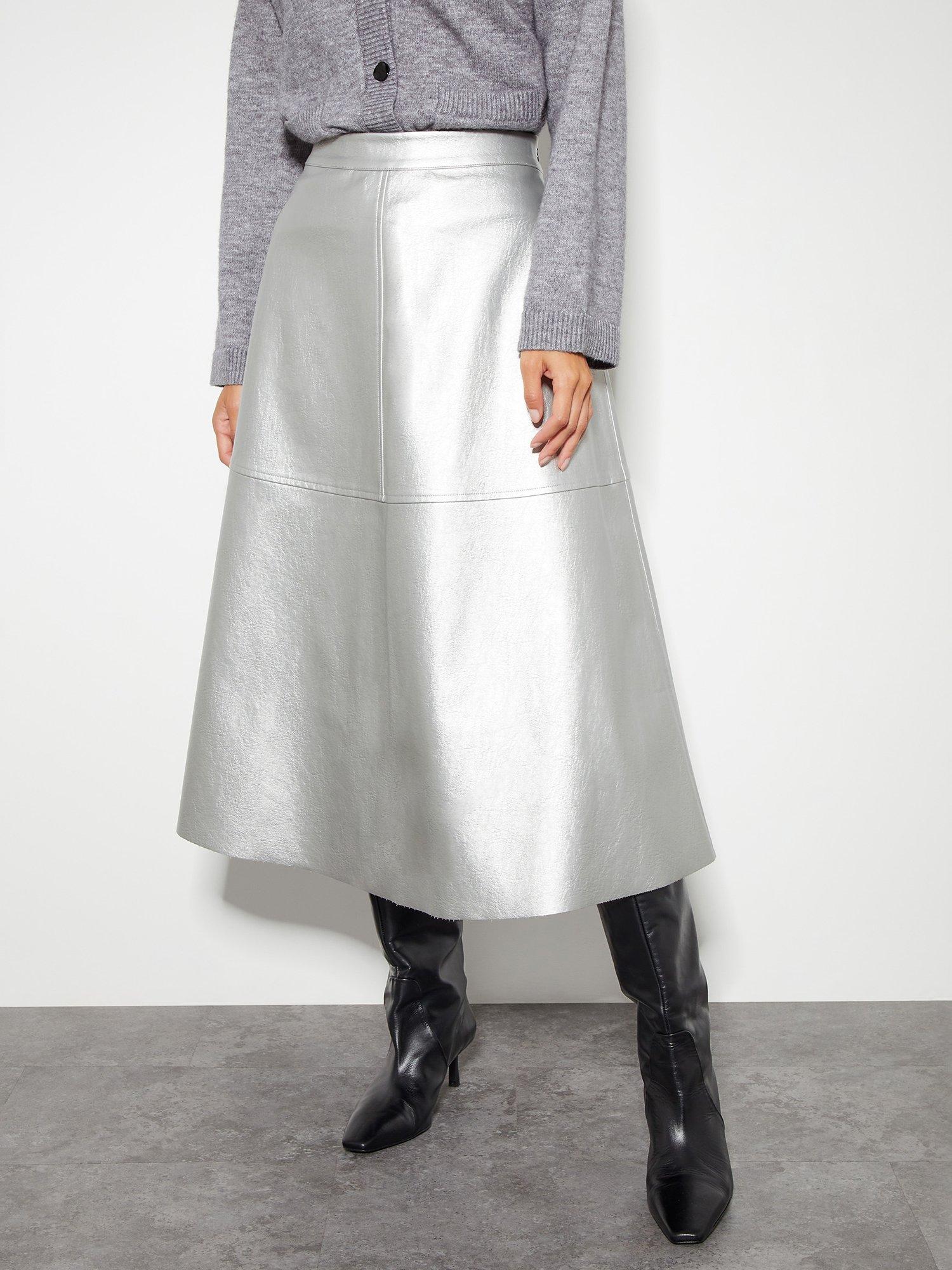 Grey faux leather midi skirt hotsell