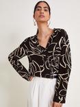 Monsoon Mary Illustrated Floral Print Shirt, Black/Beige