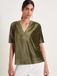 Monsoon Shay Rib Velour T-Shirt, Khaki