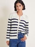 Monsoon Sybil Collar Stripe Cardigan, Ivory