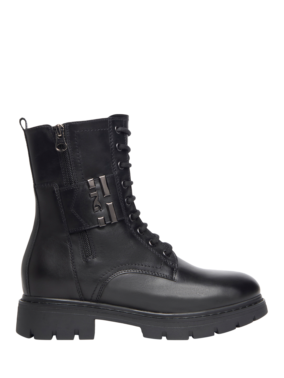 NeroGiardini Leather NG Logo Biker Boots Black