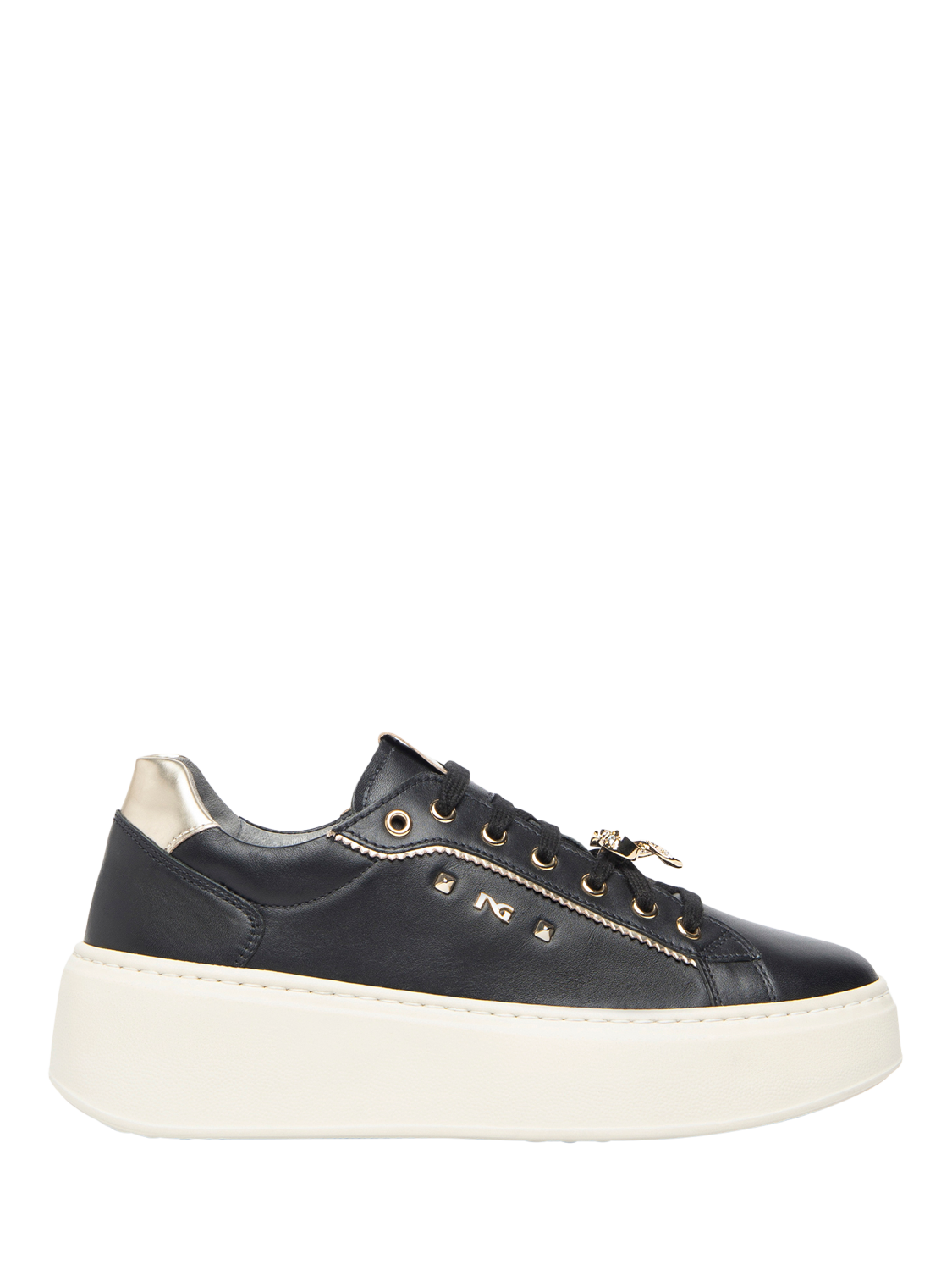 NeroGiardini Leather Jewel Platform Trainers, Black