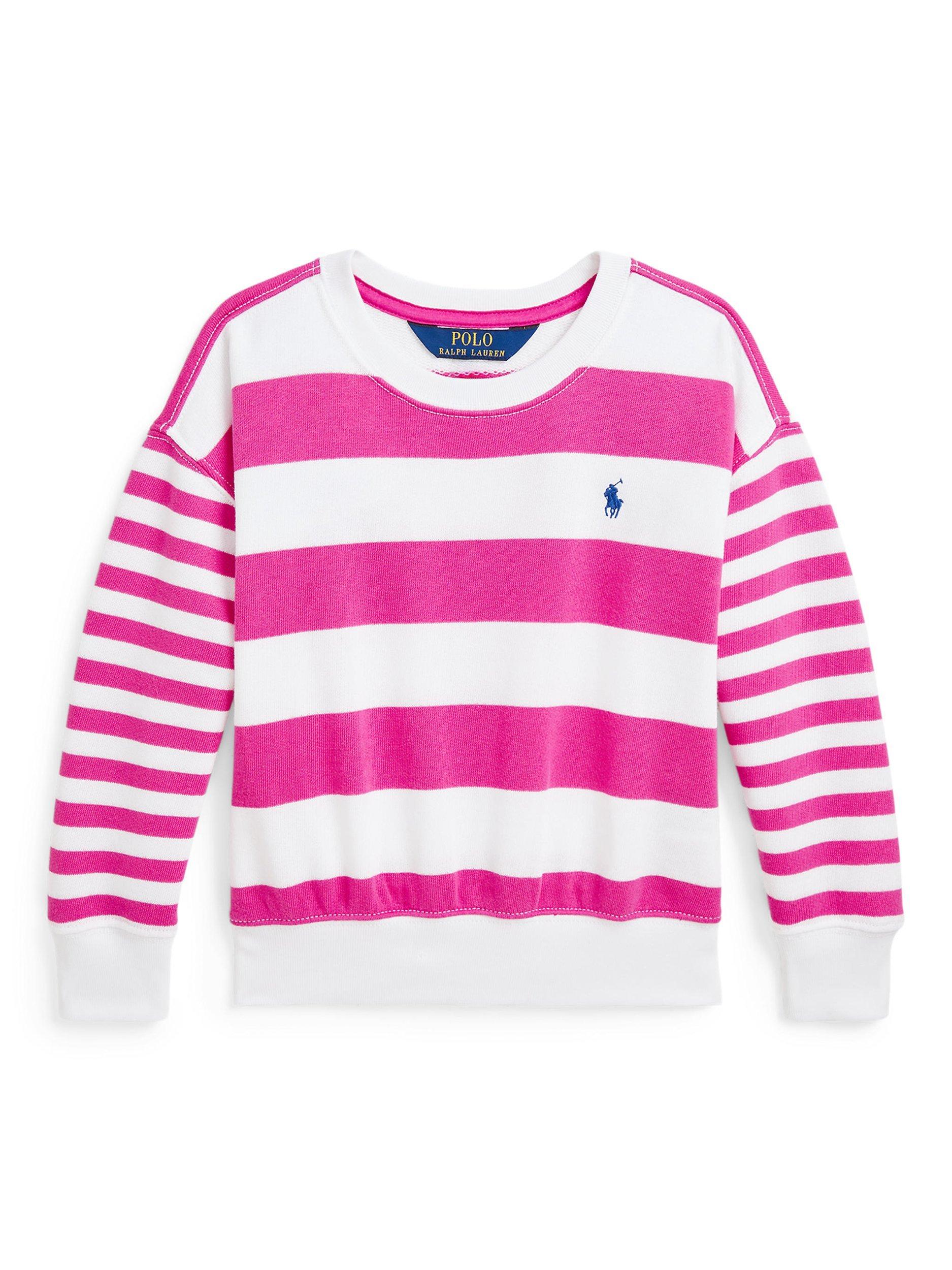 Product image 1 of 2, which shows Ralph Lauren Polo Ralph Lauren Kids' Knitted Striped Sweatshirt, Belmont Pink, 3 years