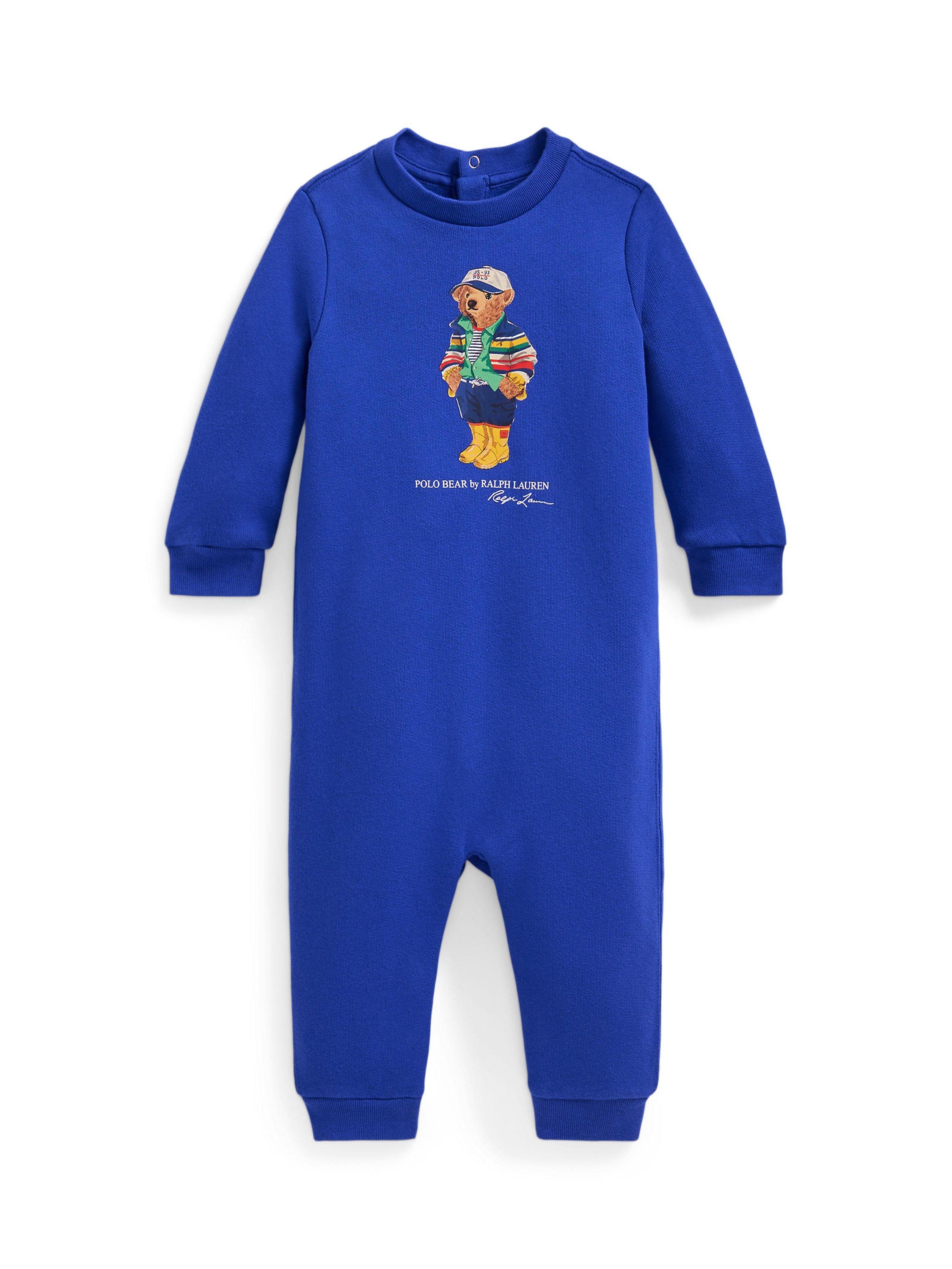 Product image 1 of 2, which shows Ralph Lauren Baby Bear Sleepsuit, Travel Blue, 3 months