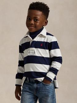 Ralph Lauren Kids' Long Sleeve Rugby Shirt, White/Navy, White/Navy