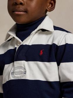 Ralph Lauren Kids' Long Sleeve Rugby Shirt, White/Navy - view 2, White/Navy