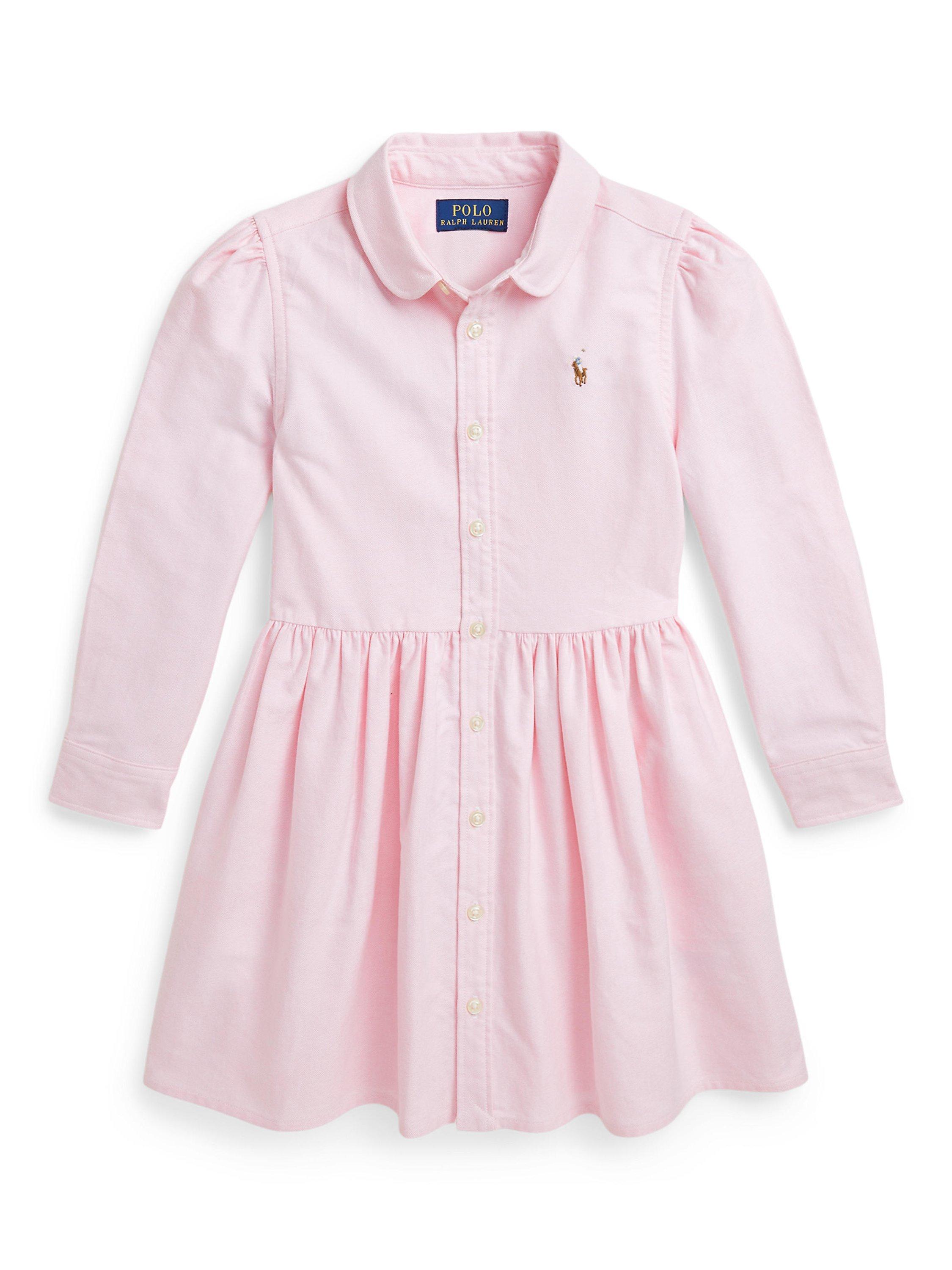Product image 1 of 4, which shows Ralph Lauren Kids' Oxford Cotton Shirt Dress, Bath Pink, 2 years